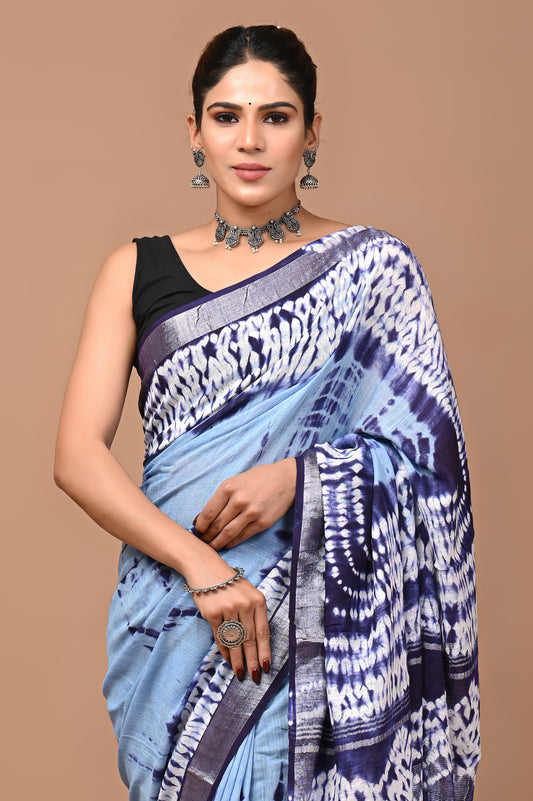 blue-handblock-print-cotton-linen-saree-zb132571_2_SareeButa.com