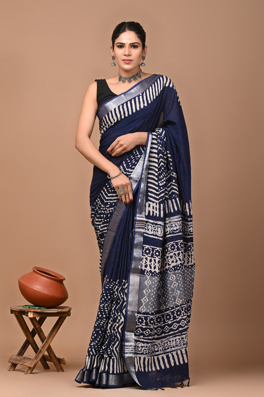 blue-handblock-print-cotton-linen-saree-zb132591_1_SareeButa.com