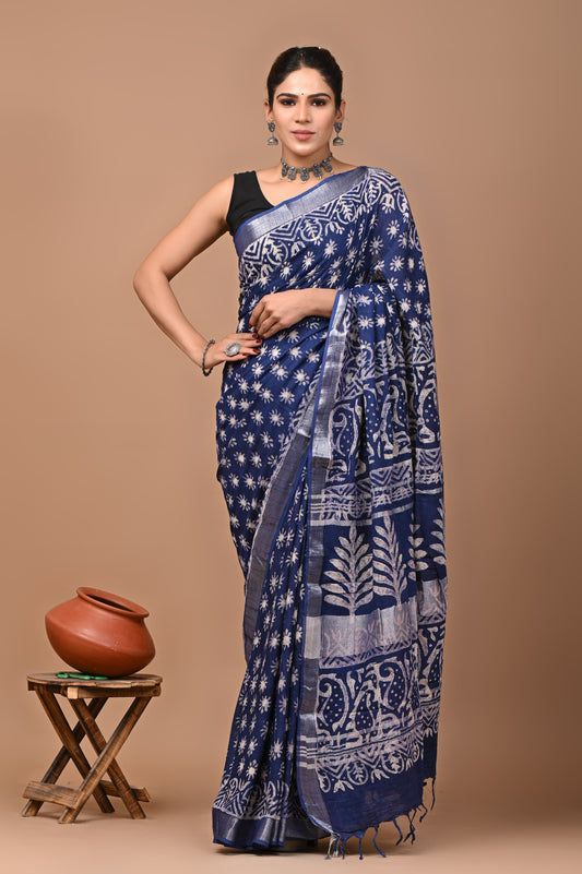 blue-handblock-print-cotton-linen-saree-zb132597_1_SareeButa.com