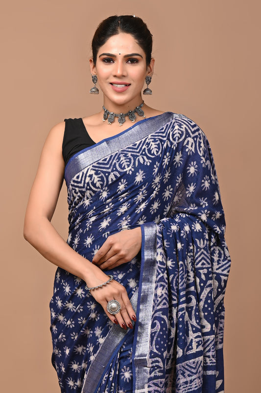blue-handblock-print-cotton-linen-saree-zb132597_2_SareeButa.com