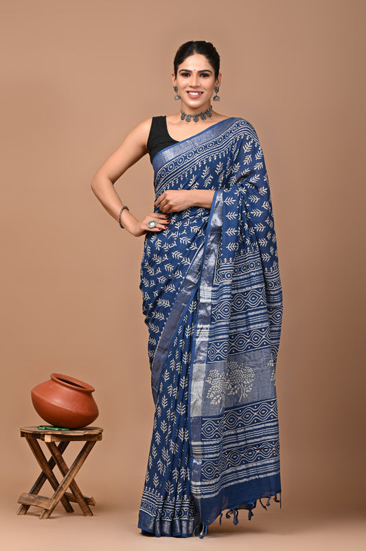 blue-handblock-print-cotton-linen-saree-zb132602_1_SareeButa.com