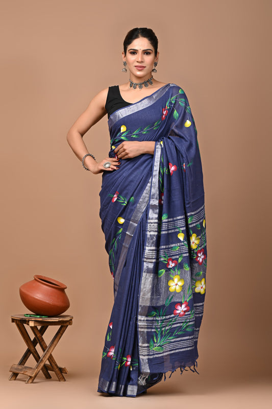 blue-handblock-print-cotton-linen-saree-zb132607_1_SareeButa.com