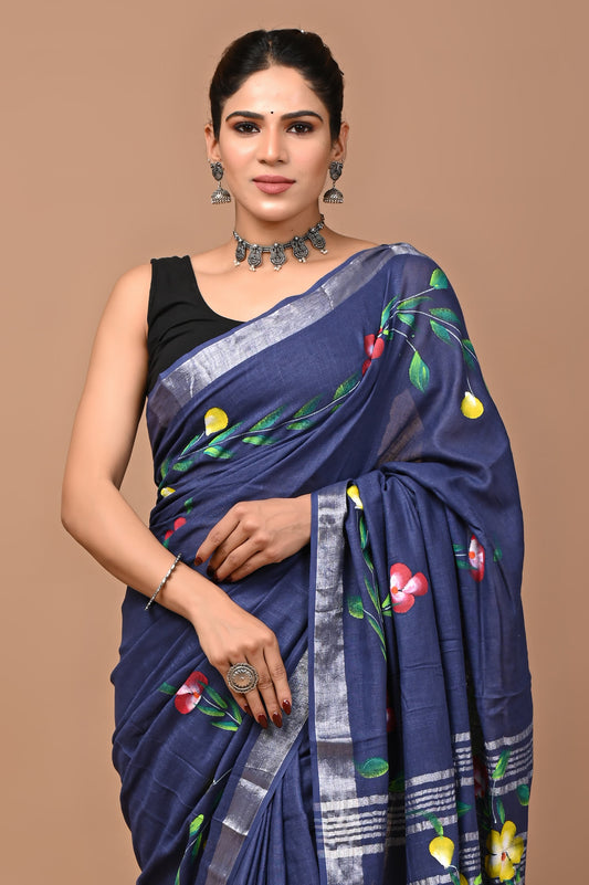 blue-handblock-print-cotton-linen-saree-zb132607_2_SareeButa.com