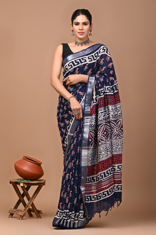 blue-handblock-print-cotton-linen-saree-zb132609_1_SareeButa.com