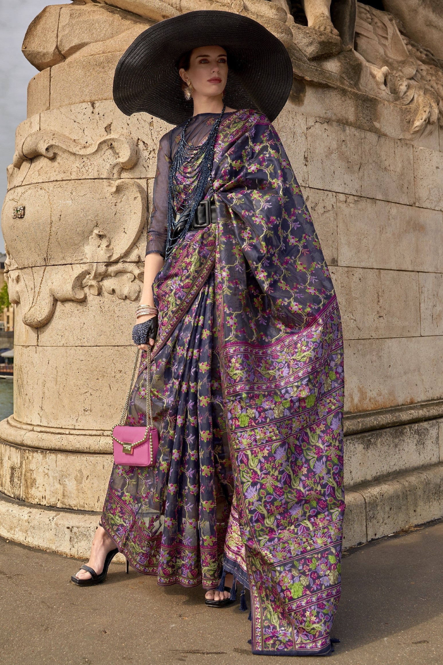 Blue Jaal Weave Organza Saree-ZB133046_1_SareeButa.com