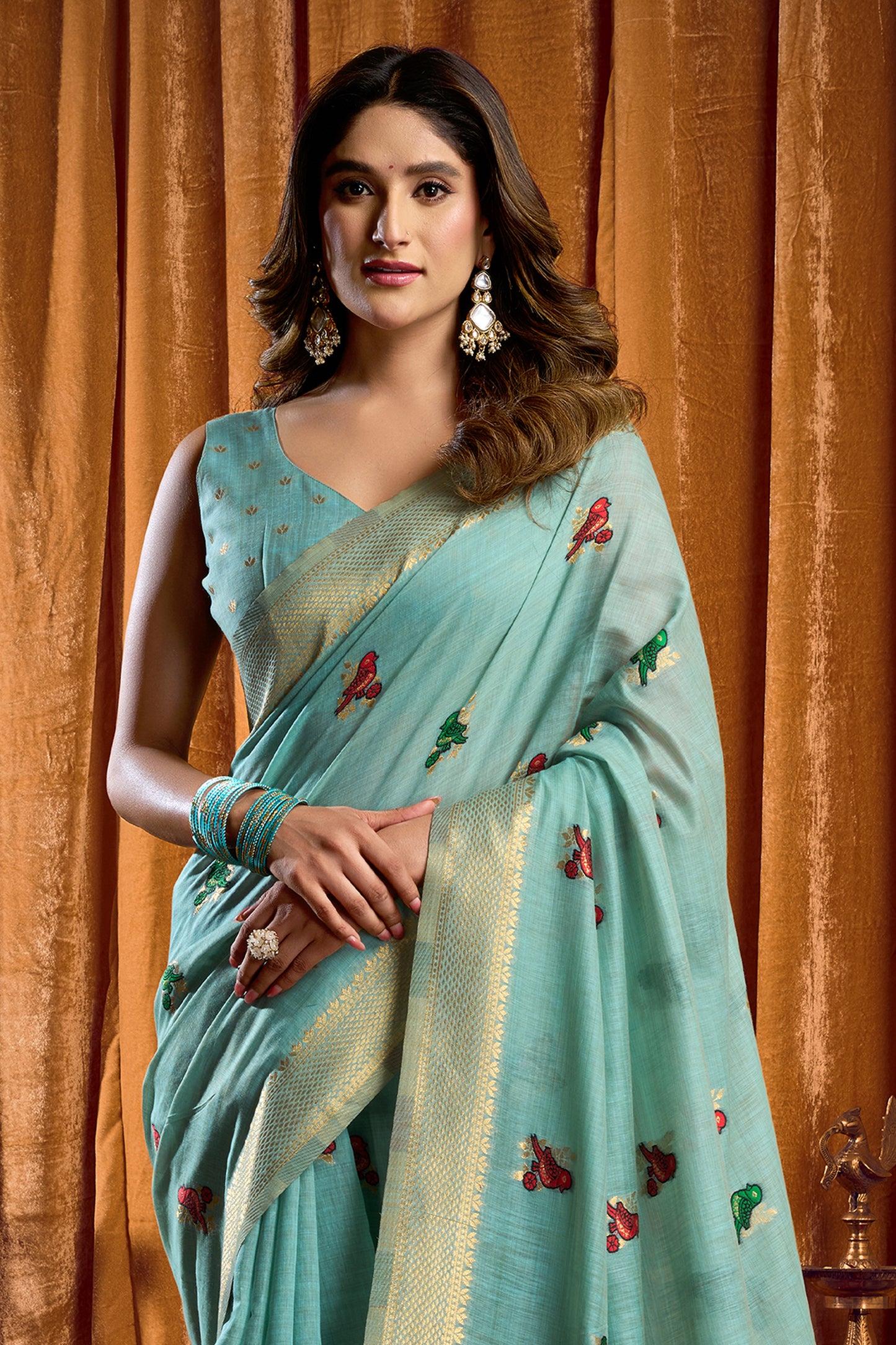 Blue Katha Work Khadi Cotton Saree-SAR12658_1_SareeButa.com