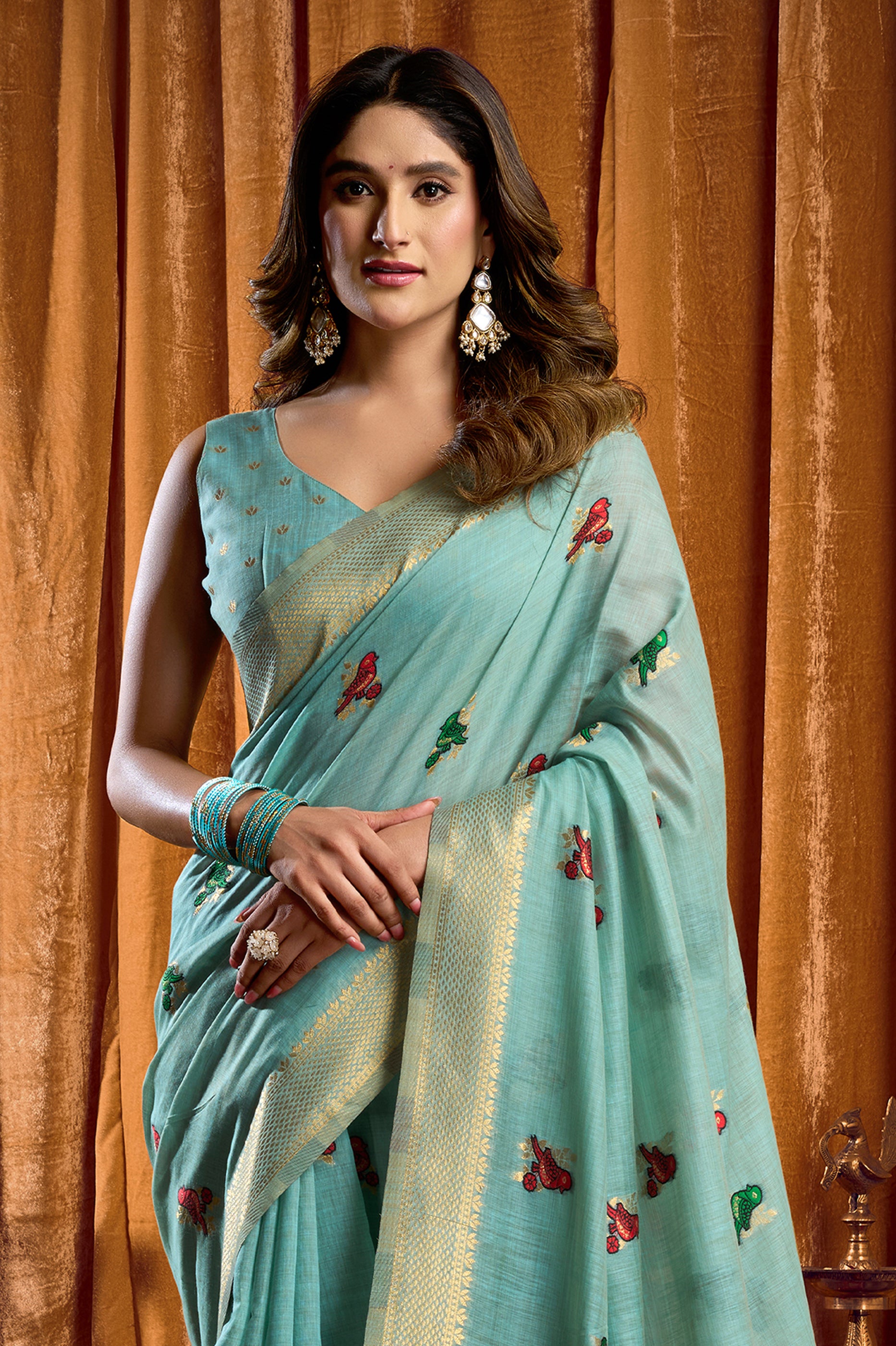 Blue Katha Work Khadi Cotton Saree-SAR12658_1_SareeButa.com