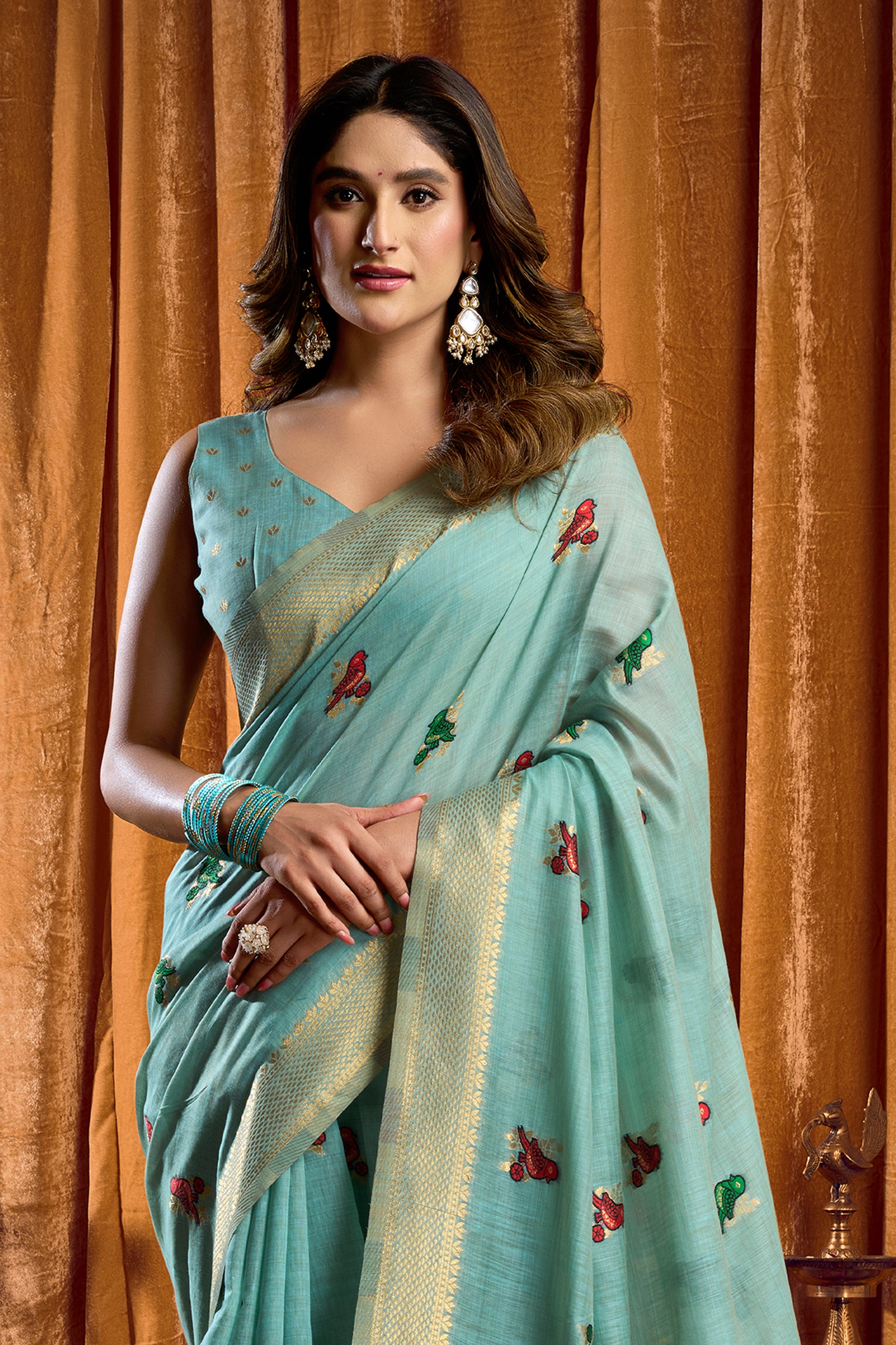 Blue Katha Work Khadi Cotton Saree-SAR12658_3_SareeButa.com