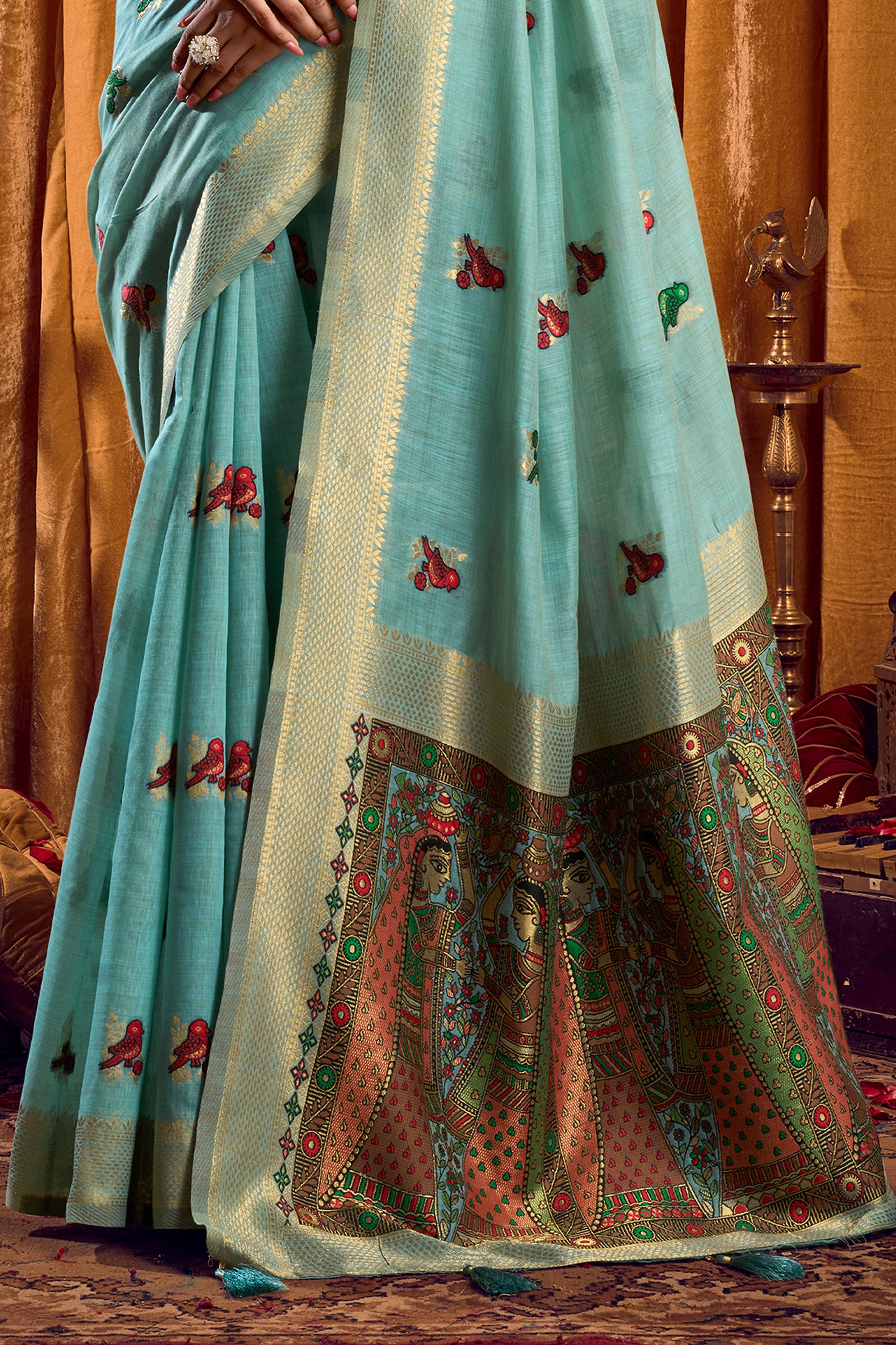 Blue Katha Work Khadi Cotton Saree-SAR12658_4_SareeButa.com