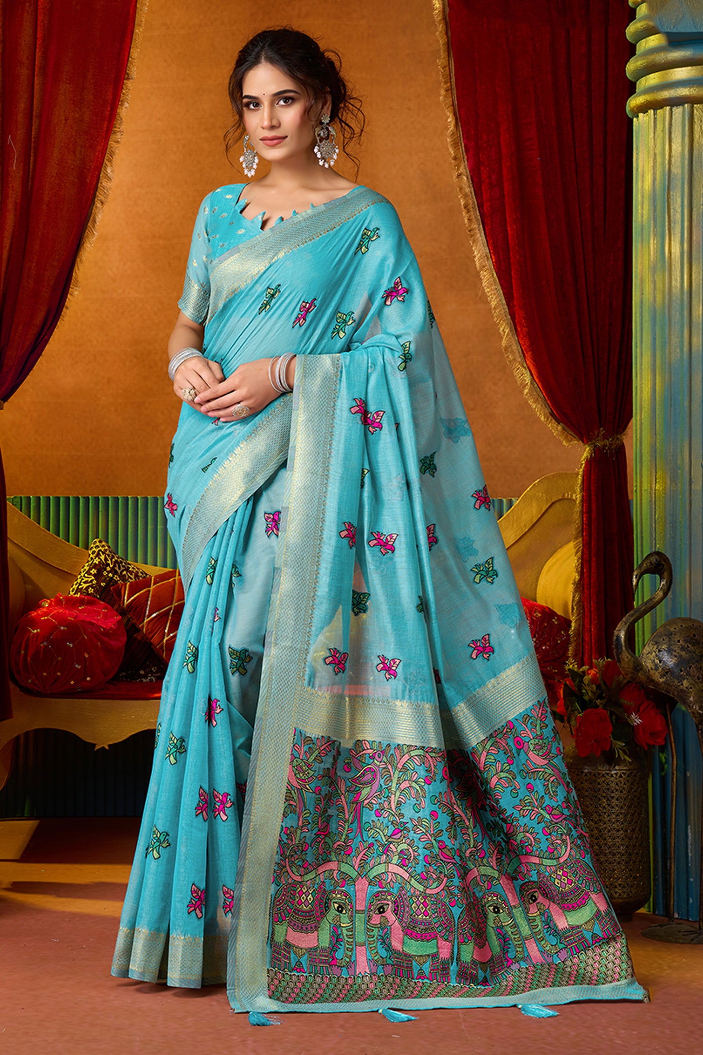 Blue Katha Work Khadi Cotton Saree-SAR12694_1_SareeButa.com