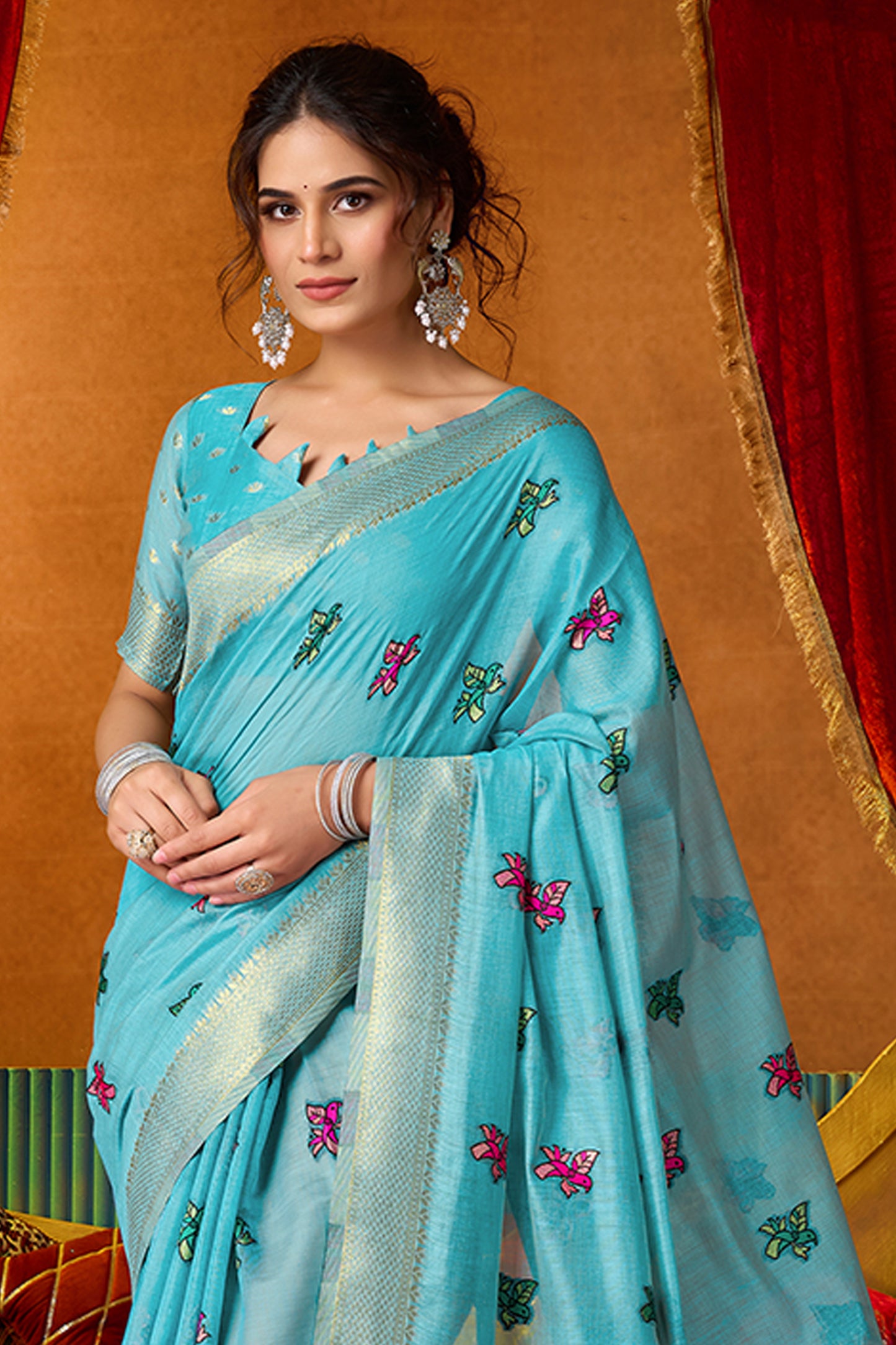 Blue Katha Work Khadi Cotton Saree-SAR12694_3_SareeButa.com