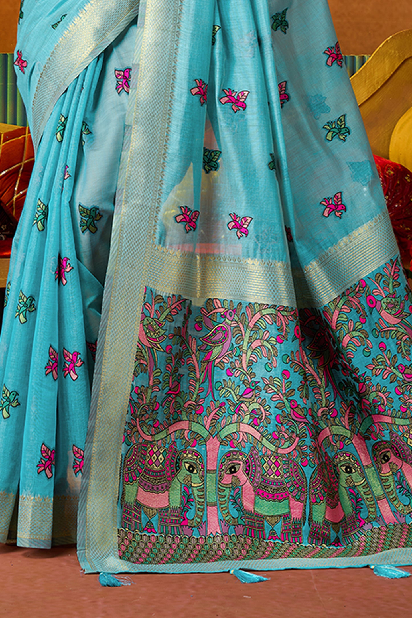 Blue Katha Work Khadi Cotton Saree-SAR12694_4_SareeButa.com