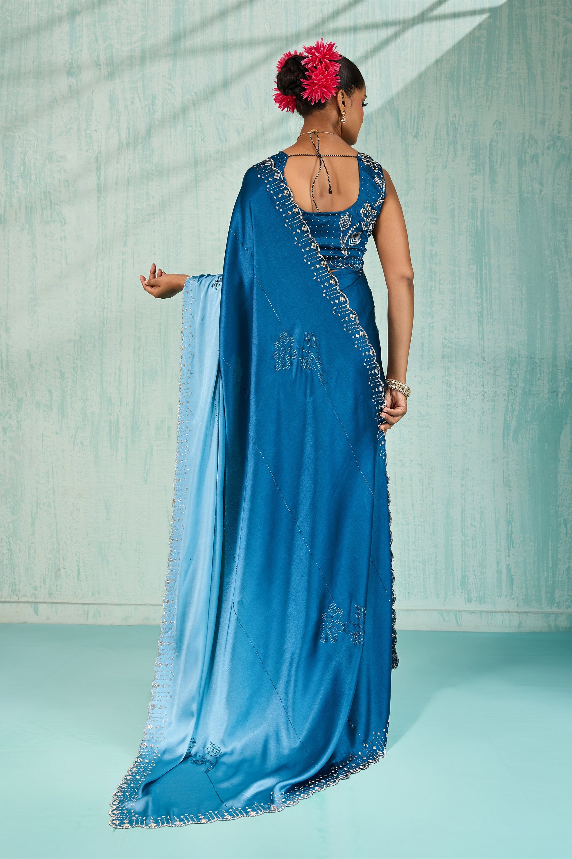 Blue Ombre Stone Work Satin Silk Saree-SAR10424_3_SareeButa.com