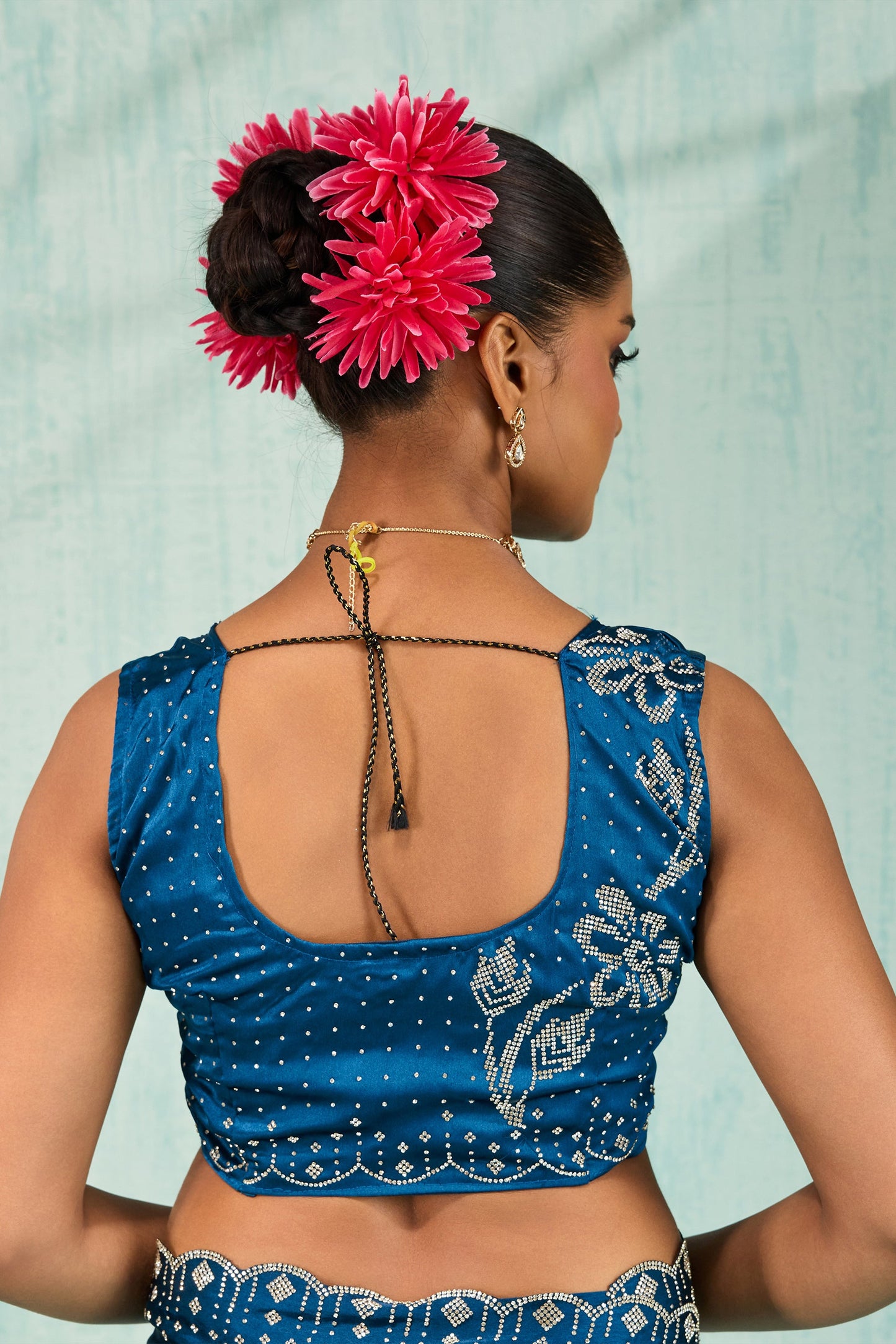 Blue Ombre Stone Work Satin Silk Saree-SAR10424_5_SareeButa.com