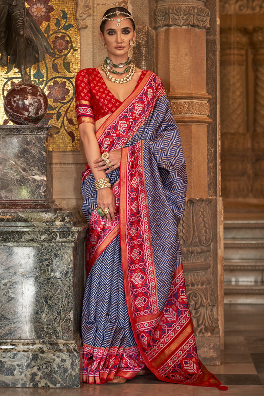 Blue Printed Viscose Silk Saree-ZB133498_1_SareeButa.com