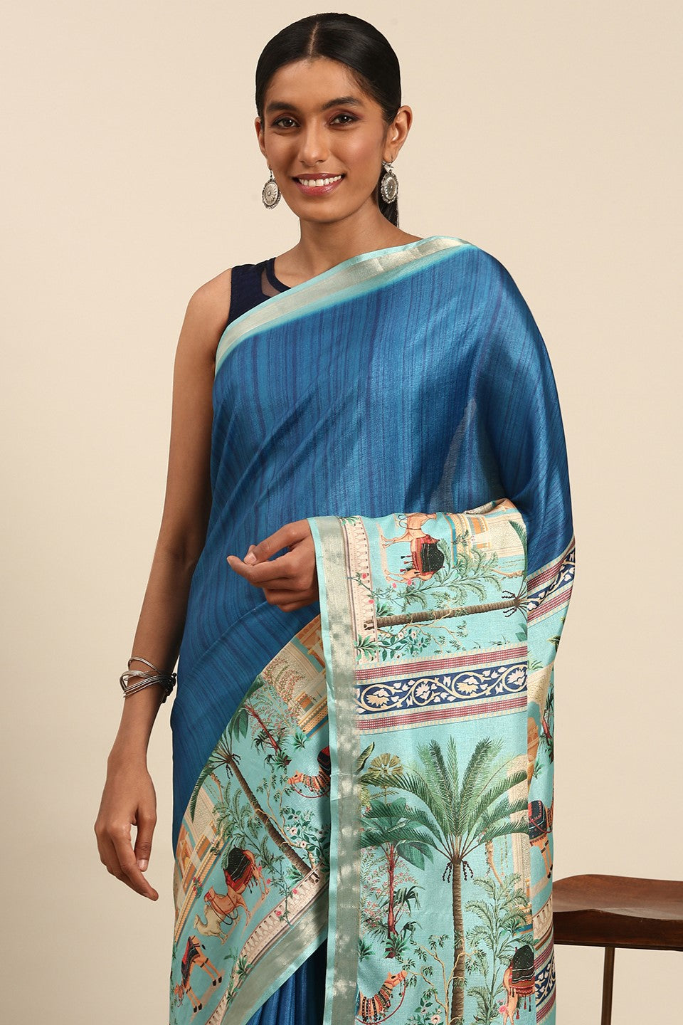 Blue Printed Cotton Saree-ZB132979_2_SareeButa.com