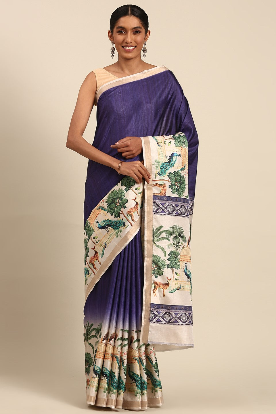 Blue Printed Cotton Saree-ZB132983_1_SareeButa.com