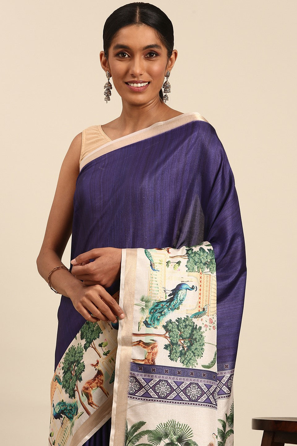 Blue Printed Cotton Saree-ZB132983_2_SareeButa.com