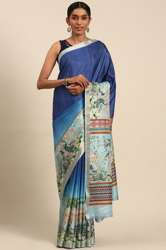 Blue Printed Cotton Saree-ZB133442_1_SareeButa.com