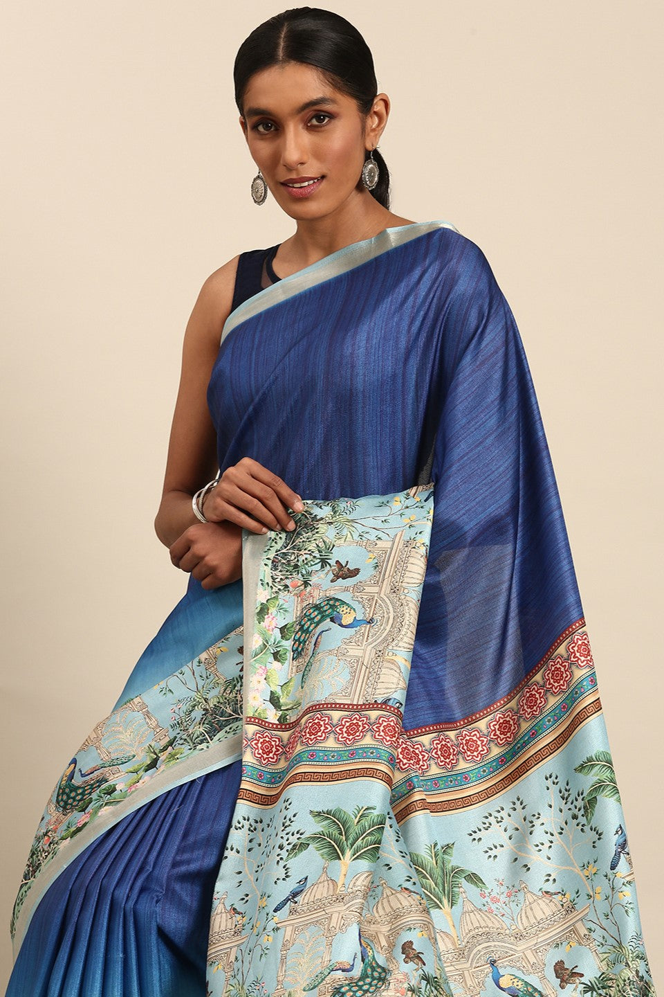 Blue Printed Cotton Saree-ZB133442_2_SareeButa.com