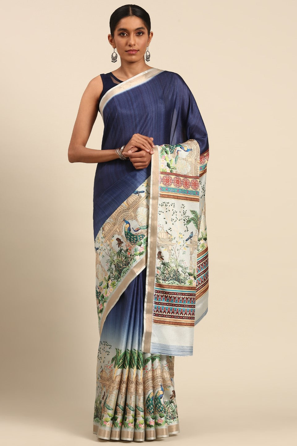 Blue Printed Cotton Saree-ZB133443_1_SareeButa.com