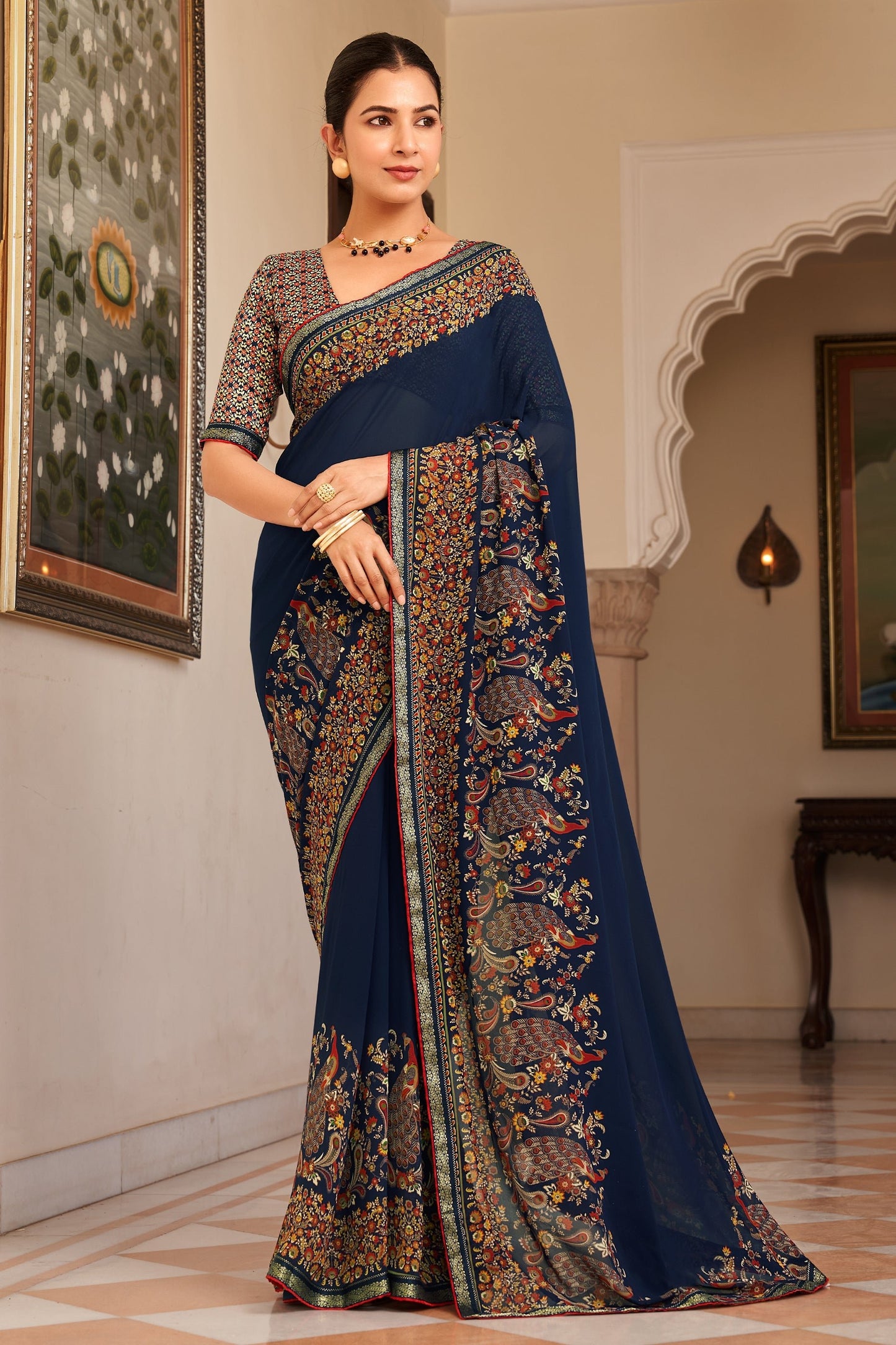 Blue Printed Georgette Saree-SAR10140_1_SareeButa.com