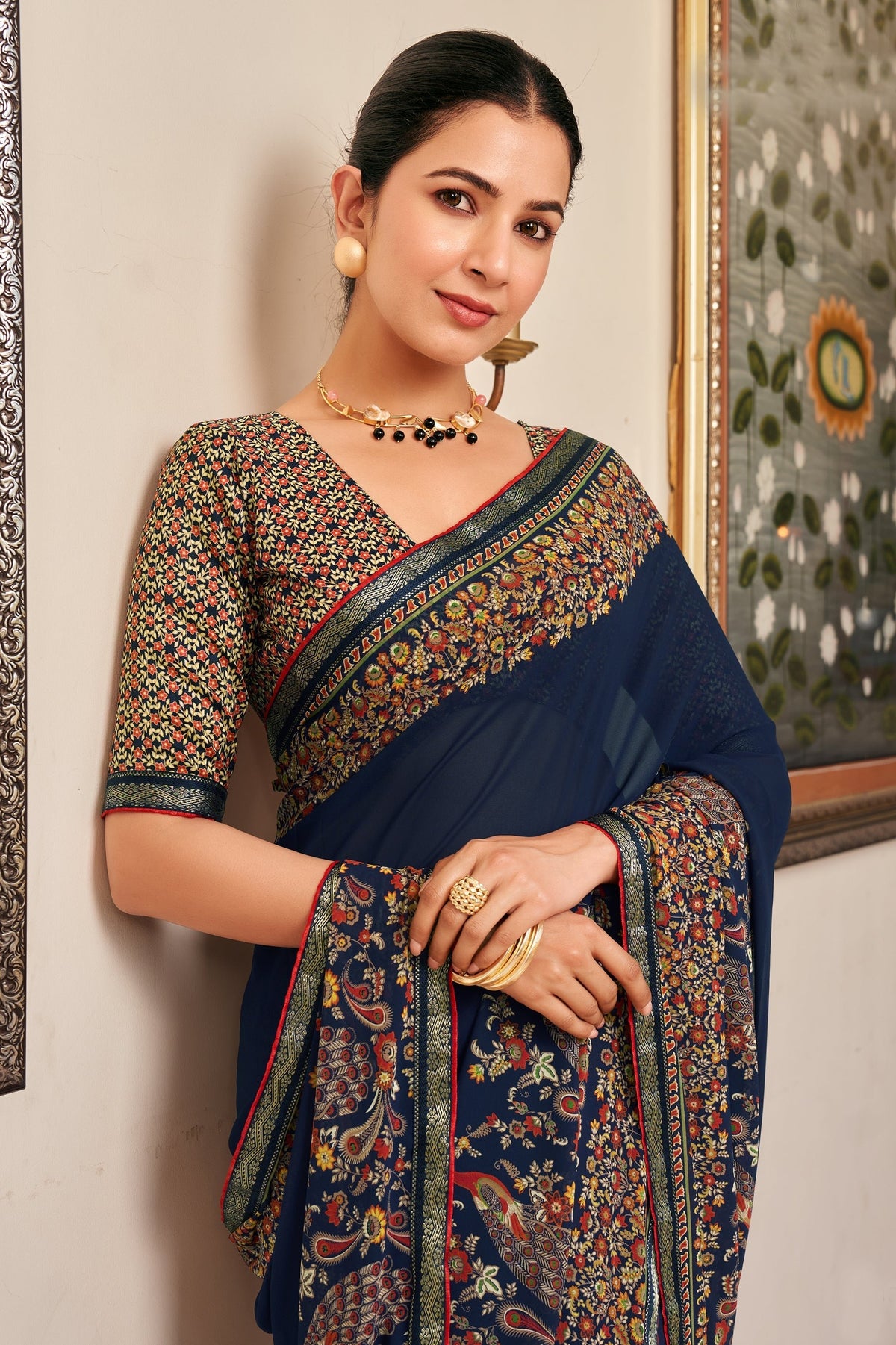 Blue Printed Georgette Saree-SAR10140_2_SareeButa.com