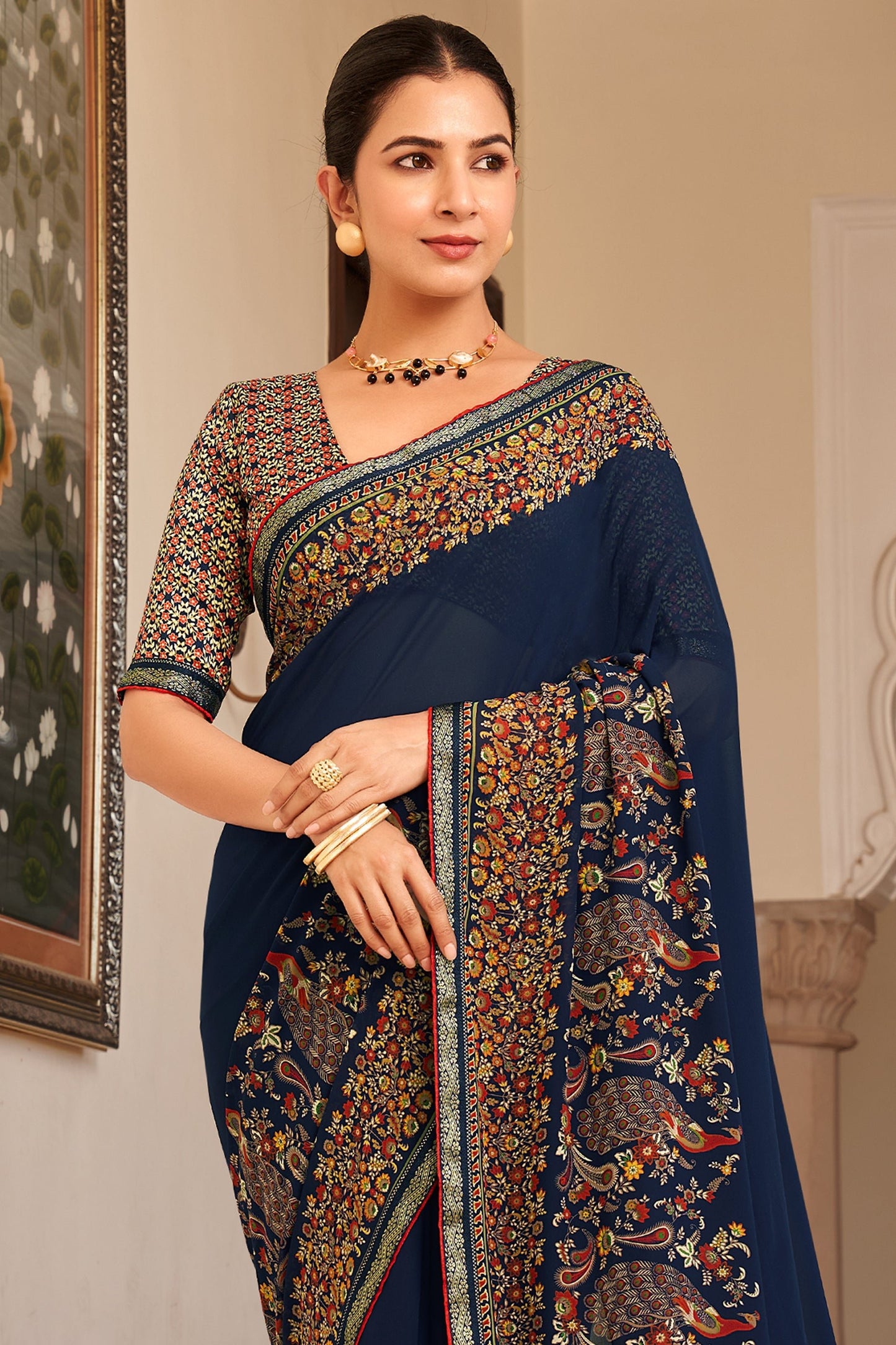 Blue Printed Georgette Saree-SAR10140_3_SareeButa.com