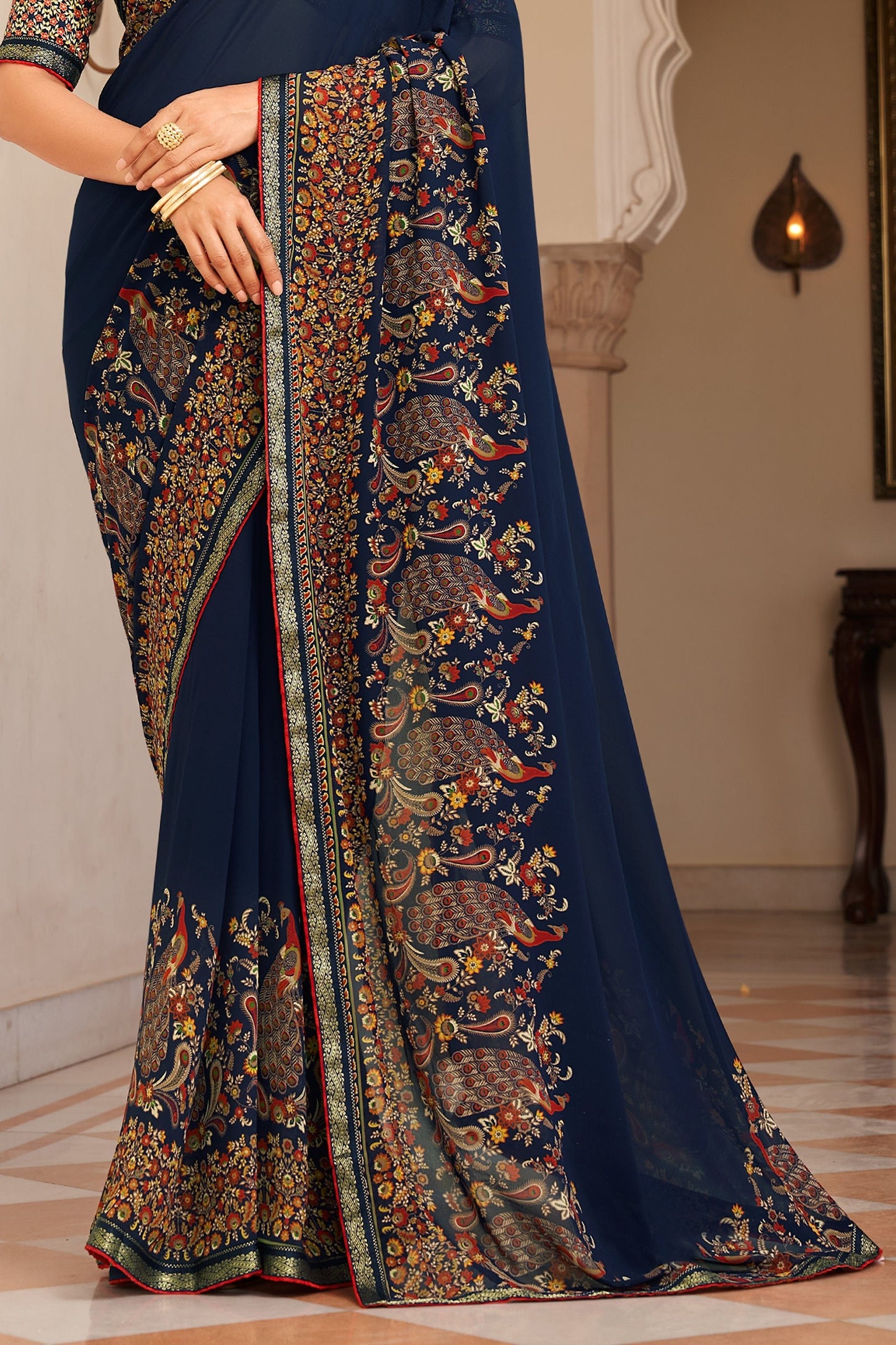 Blue Printed Georgette Saree-SAR10140_4_SareeButa.com