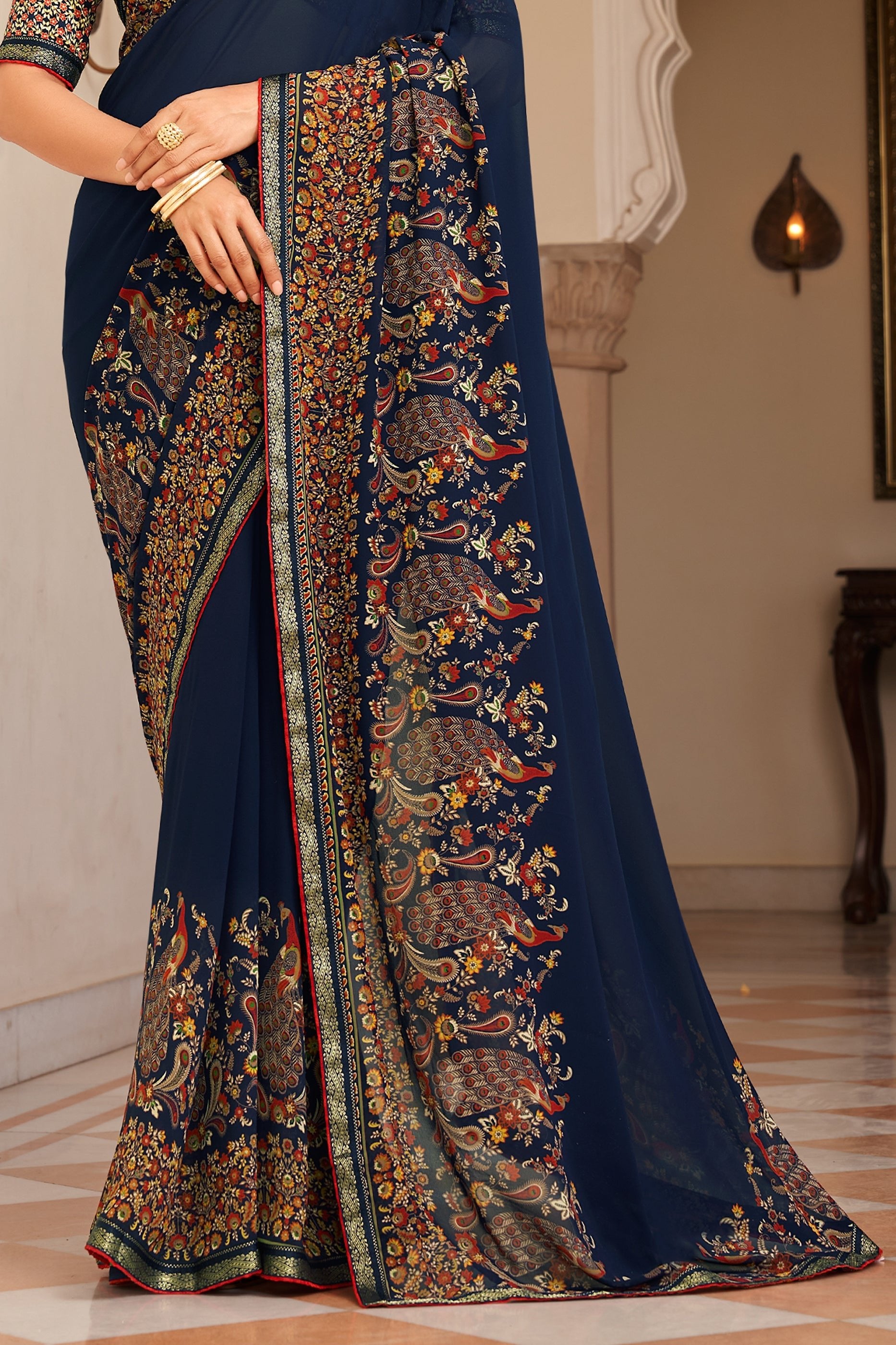 Blue Printed Georgette Saree-SAR10140_4_SareeButa.com