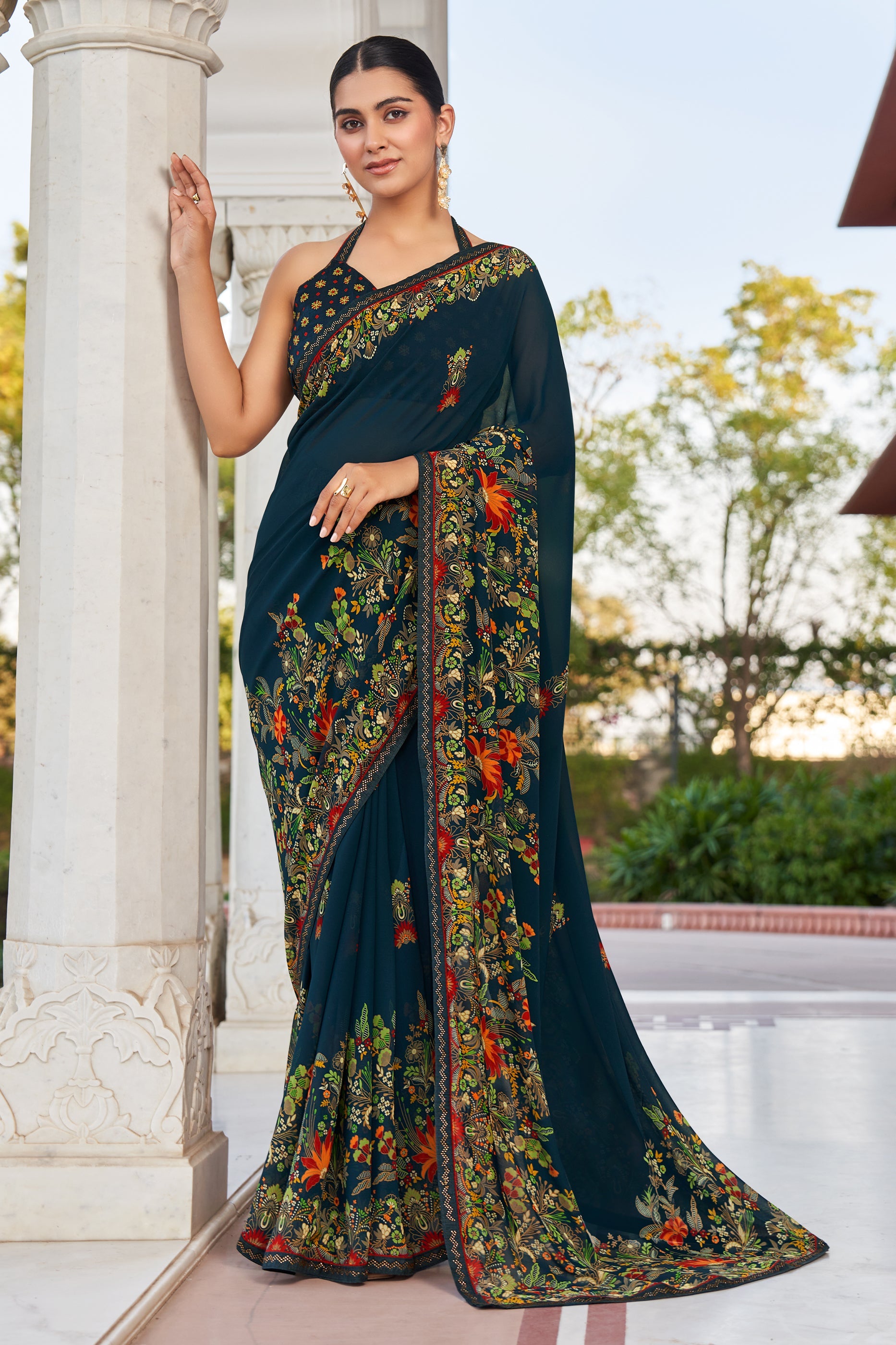 Blue Printed Georgette Saree-SAR10167_1_SareeButa.com
