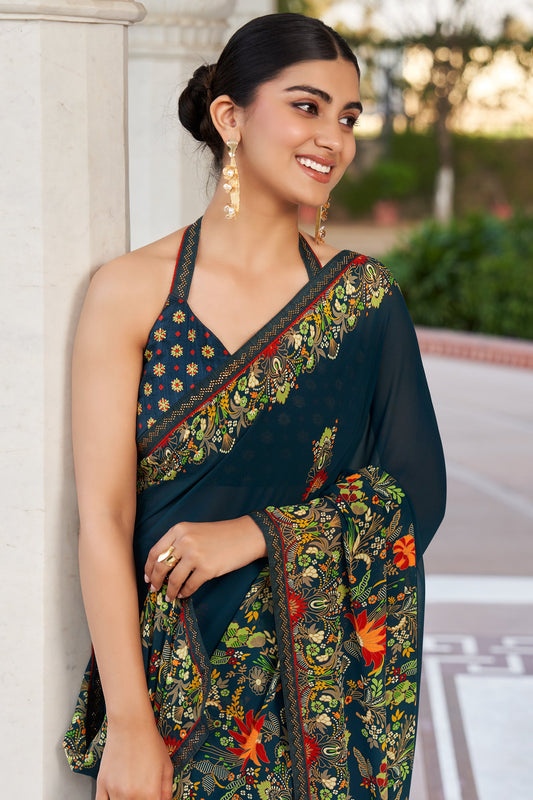 Blue Printed Georgette Saree-SAR10167_2_SareeButa.com