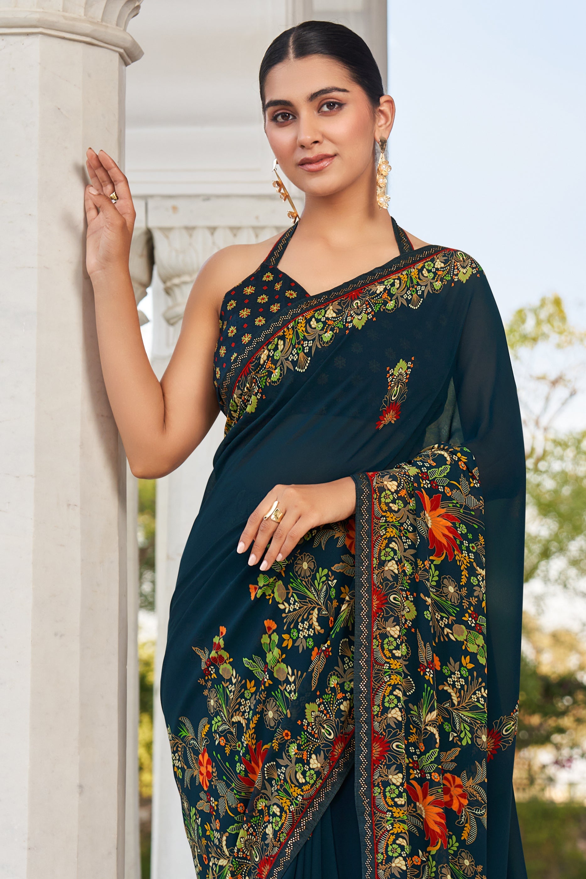 Blue Printed Georgette Saree-SAR10167_3_SareeButa.com