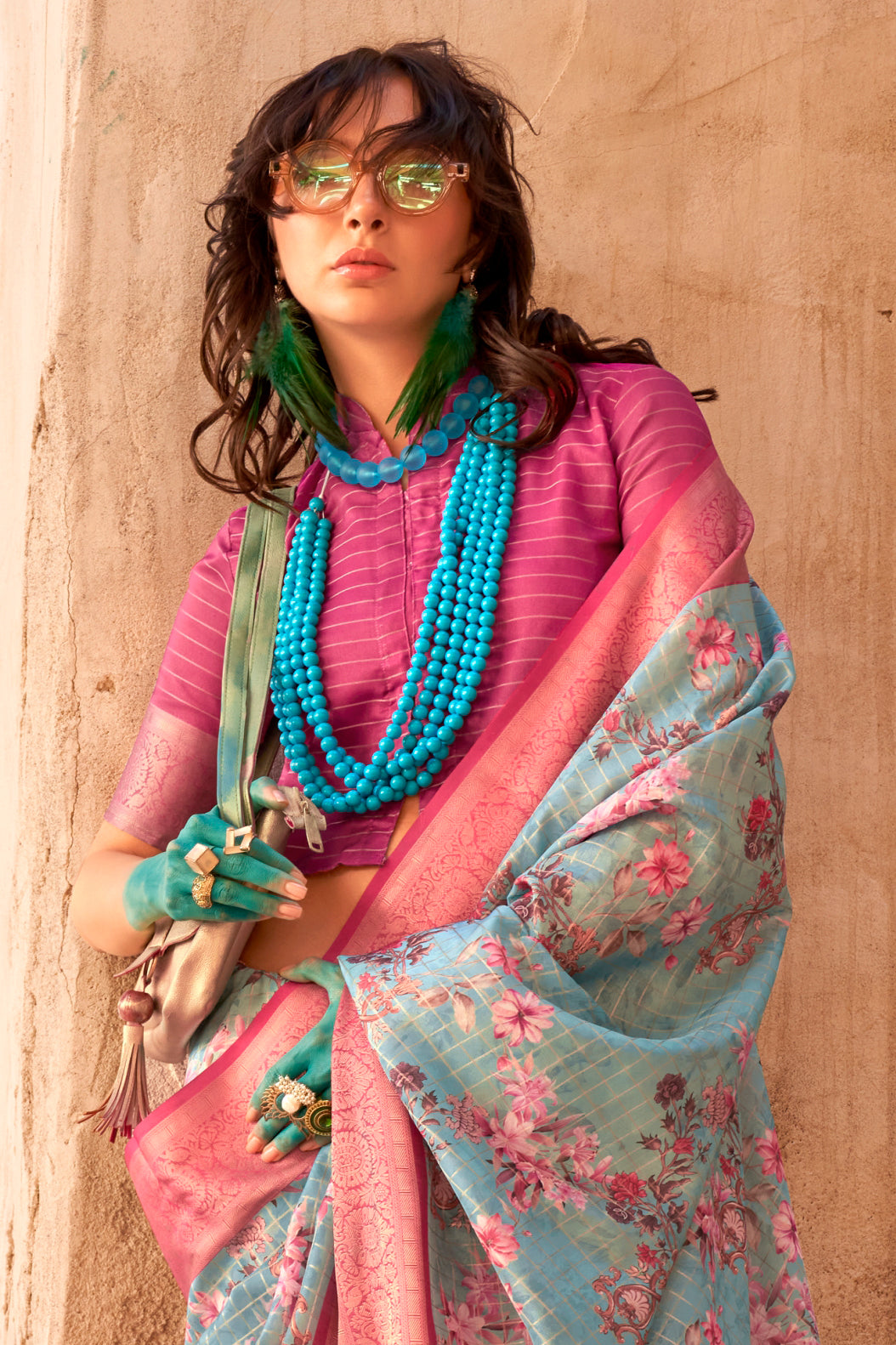 Blue Printed Georgette Saree with Jacquard Border-ZB133535_2_SareeButa.com