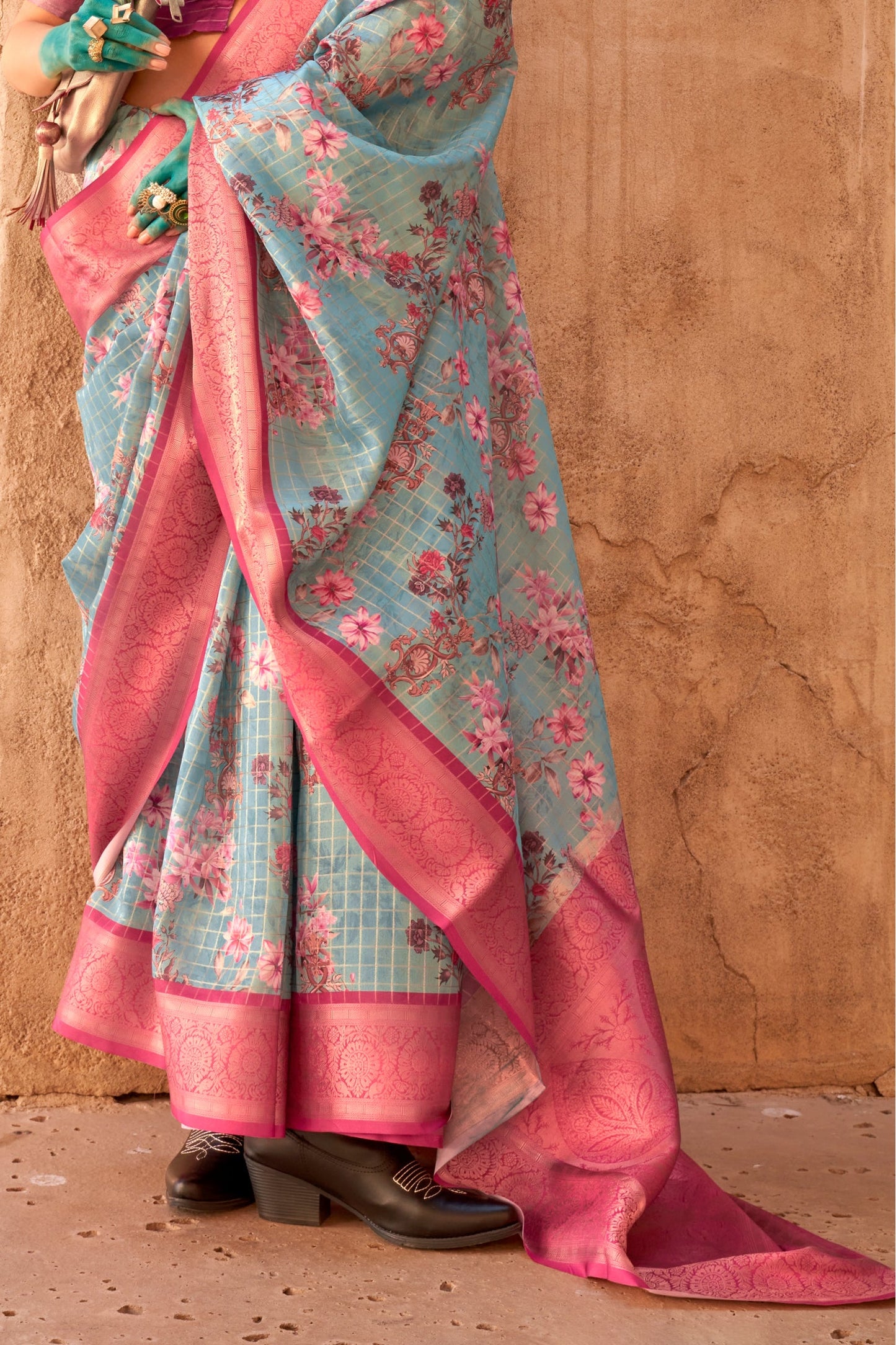 Blue Printed Georgette Saree with Jacquard Border-ZB133535_4_SareeButa.com