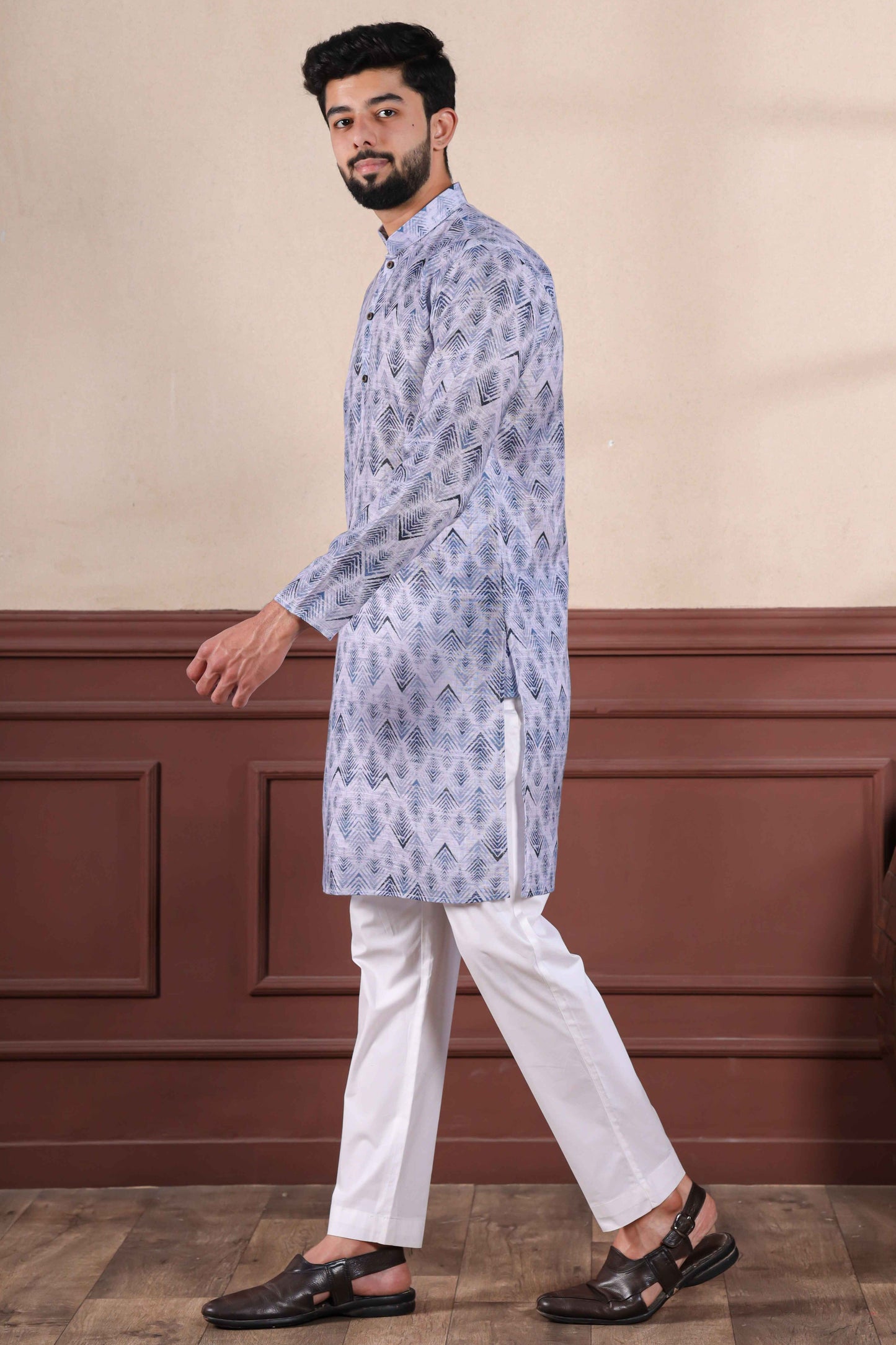 Blue Printed Linen Kurta Pajama-MW66_5_SareeButa.com