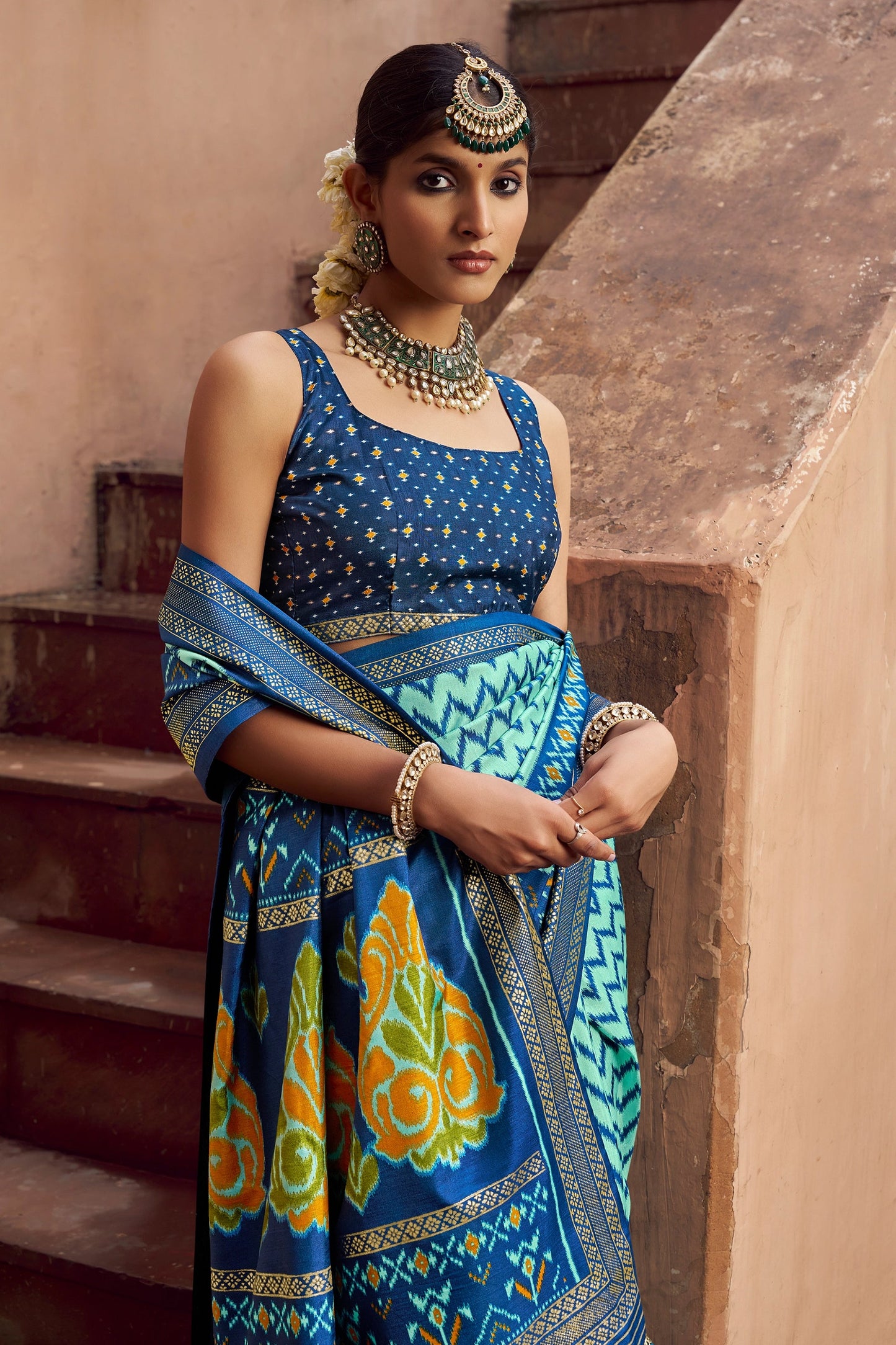 Blue Printed Patola Silk Saree-SAR10384_2_SareeButa.com