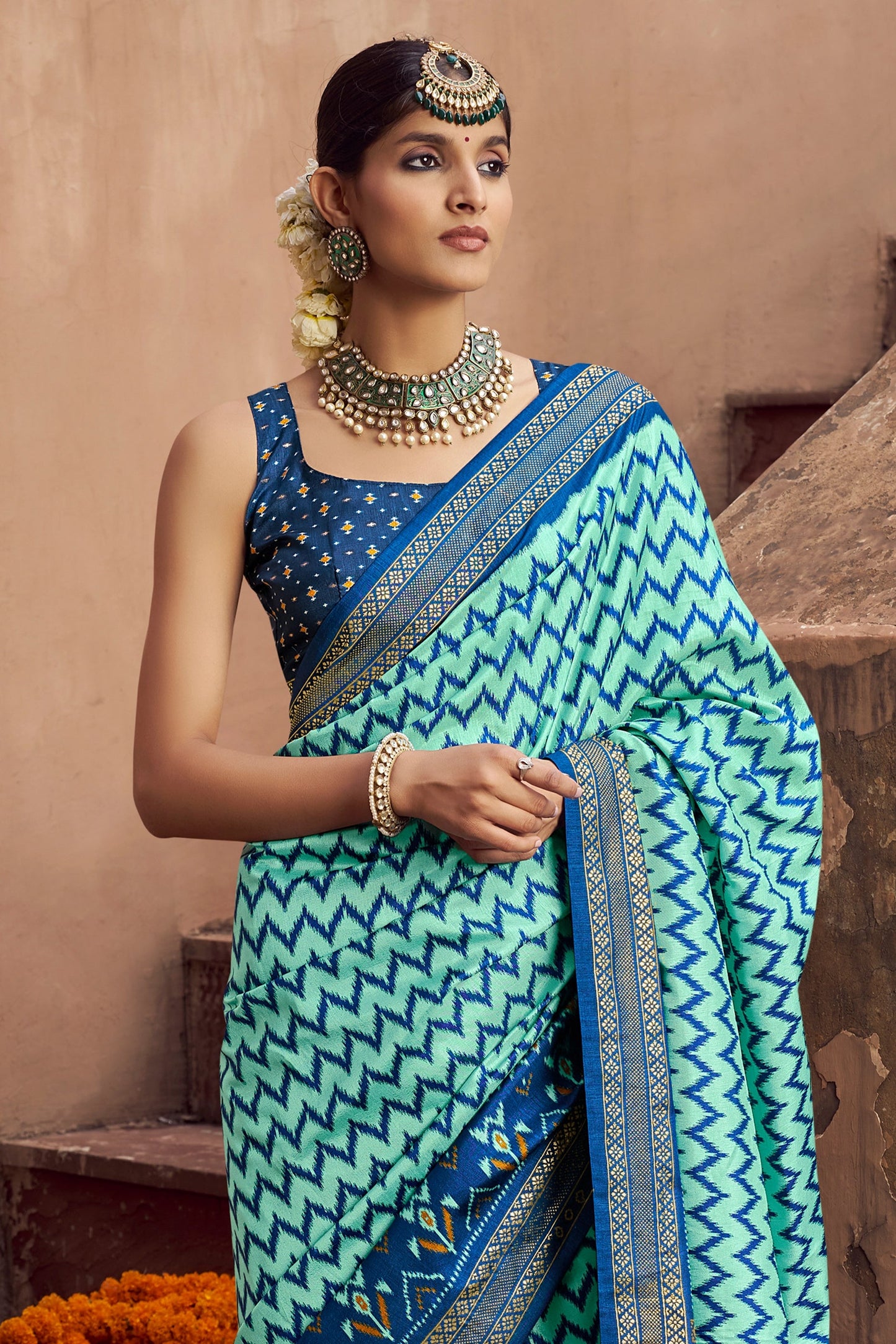 Blue Printed Patola Silk Saree-SAR10384_3_SareeButa.com