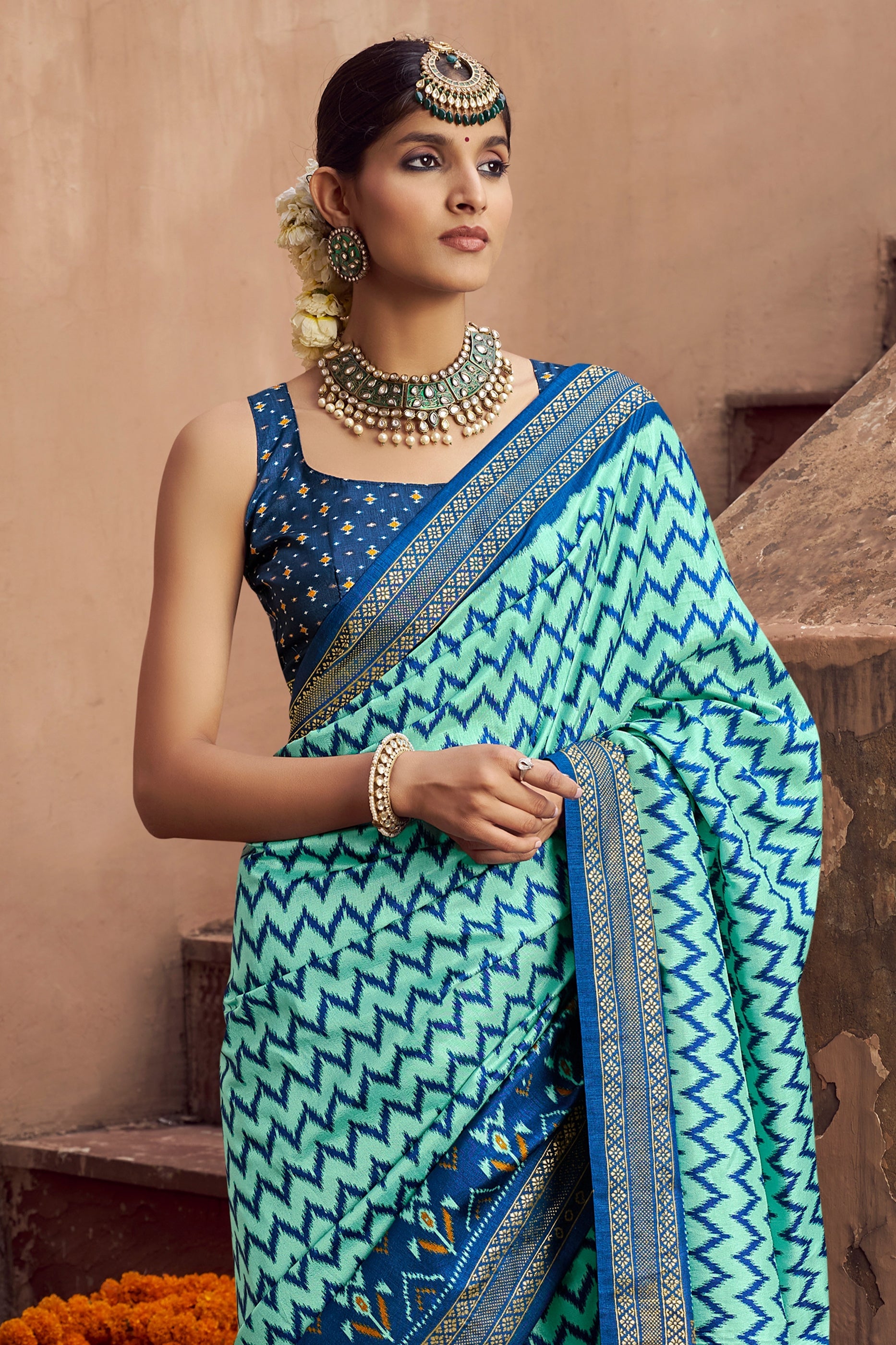 Blue Printed Patola Silk Saree-SAR10384_3_SareeButa.com
