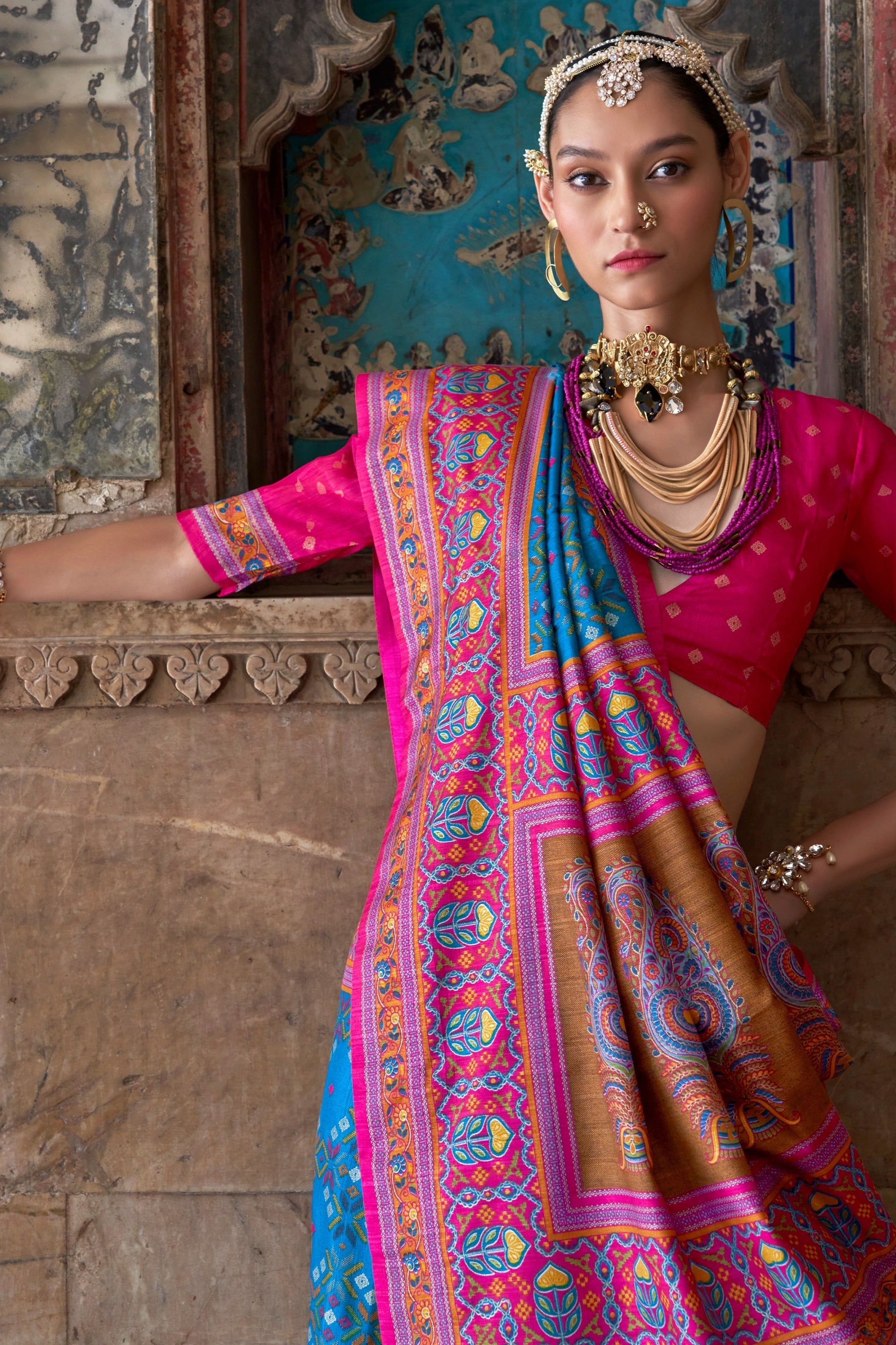 Blue Printed Patola Silk Saree-SAR11296_2_SareeButa.com