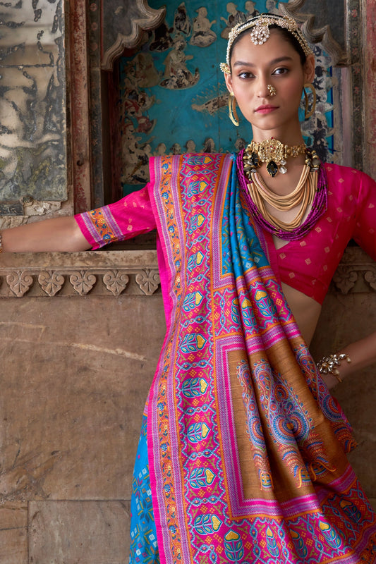 Blue Printed Patola Silk Saree-SAR11296_2_SareeButa.com