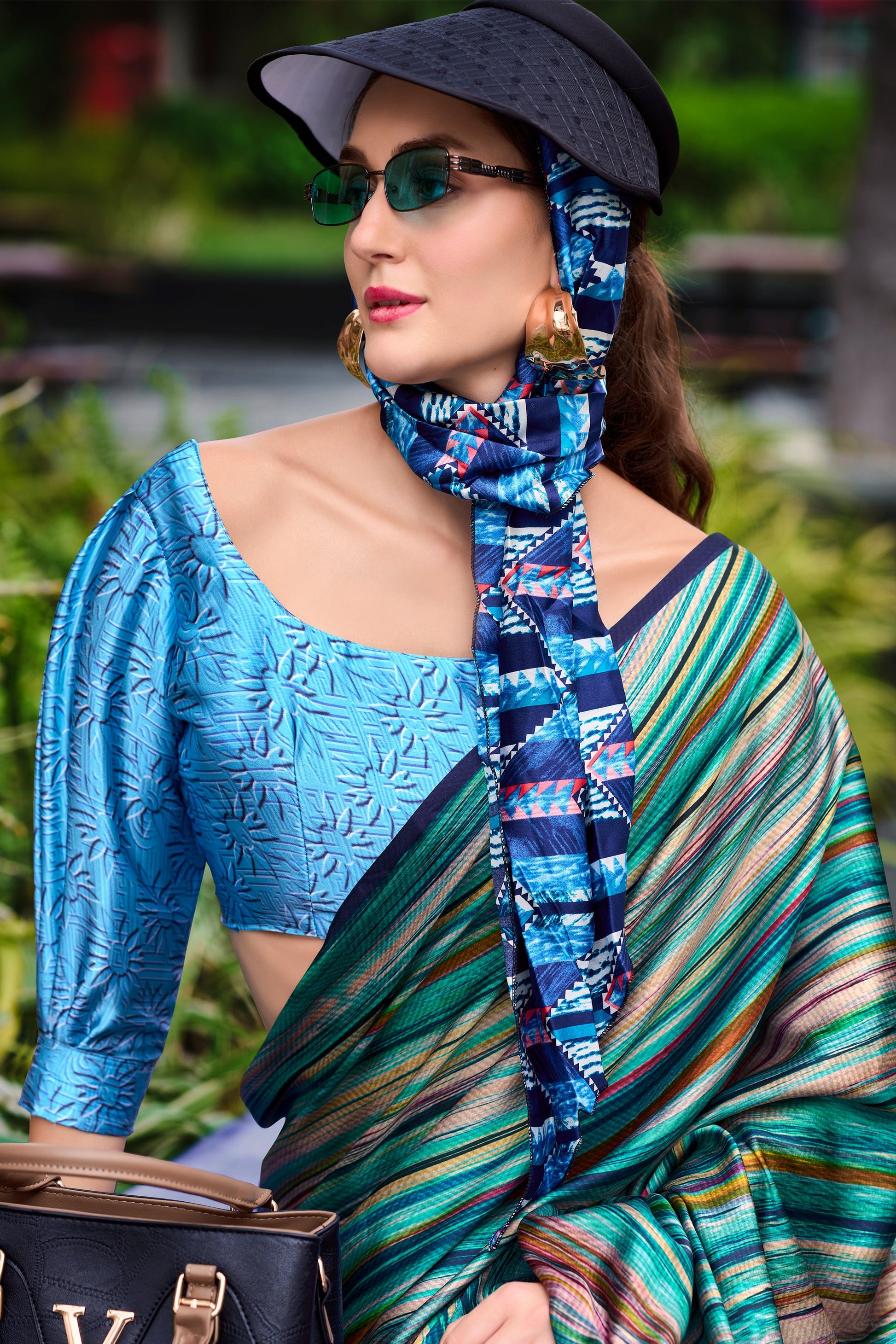 Blue Printed Satin Crepe Saree-ZB134006_2_SareeButa.com