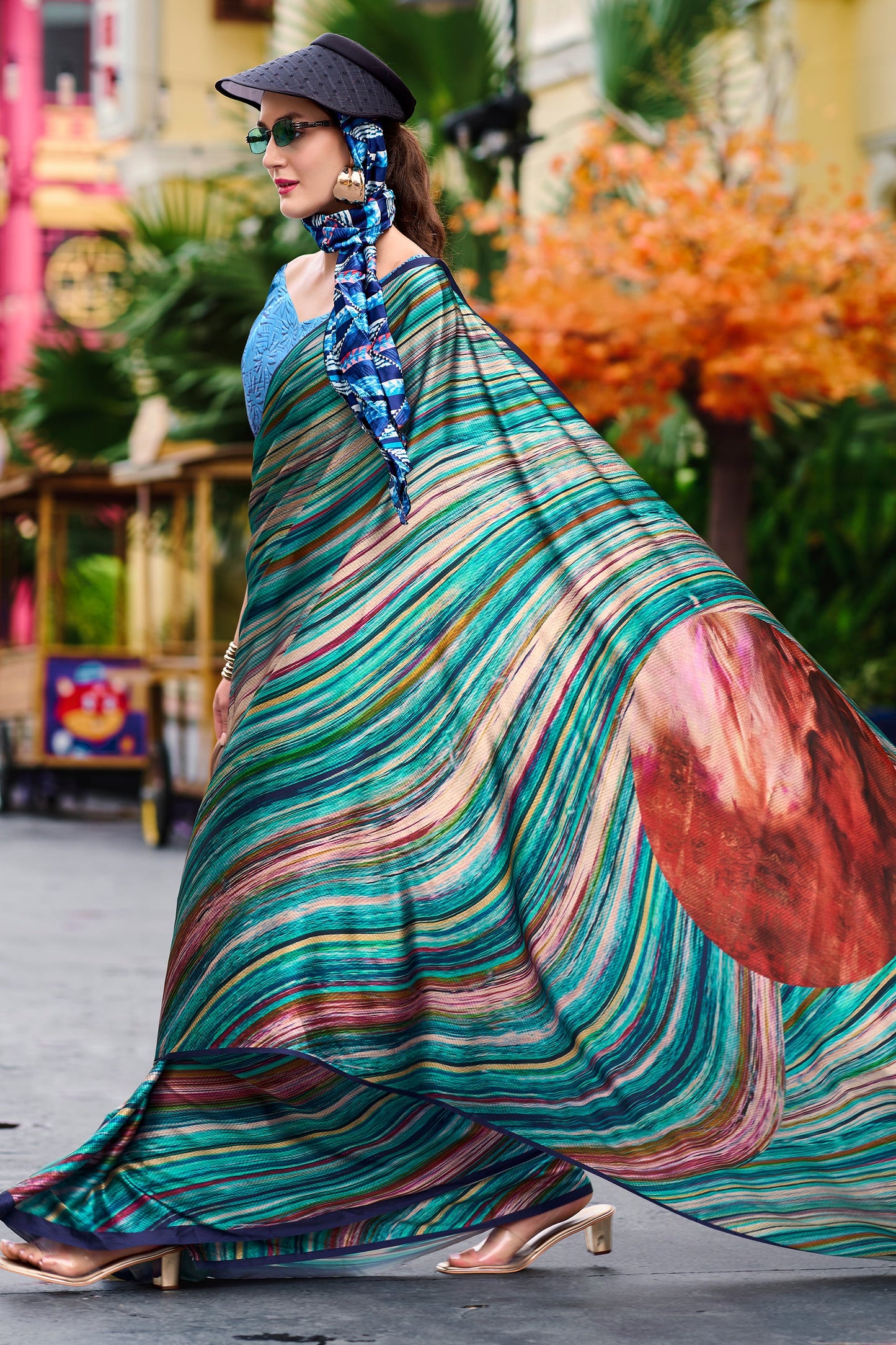 Blue Printed Satin Crepe Saree-ZB134006_3_SareeButa.com