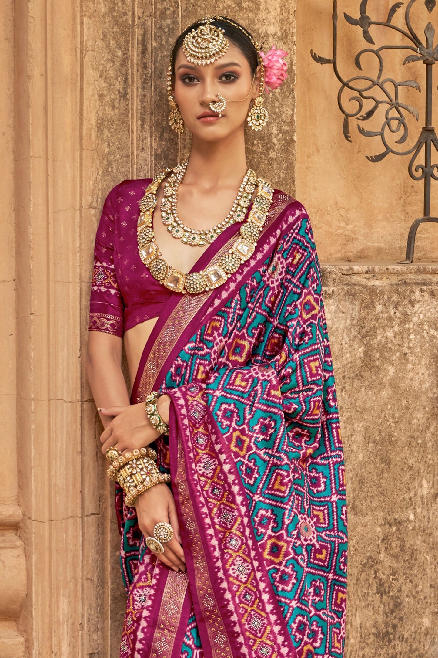 Blue Printed Silk Patola Saree-SAR11250_3_SareeButa.com