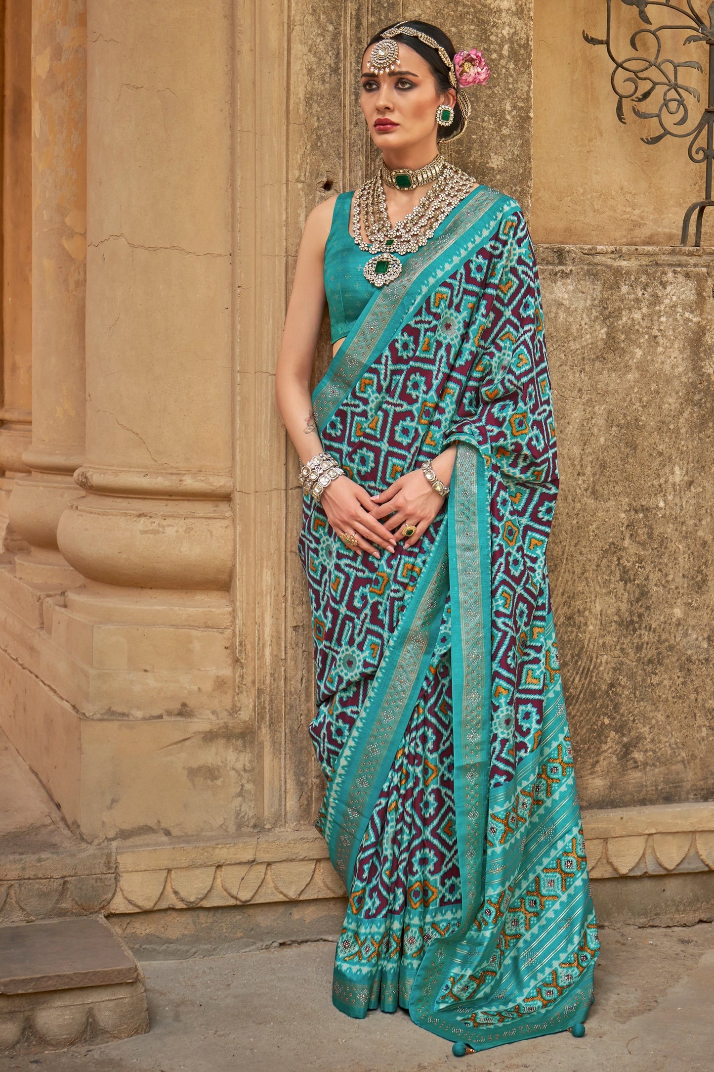 Blue Printed Silk Patola Saree-SAR11253_1_SareeButa.com