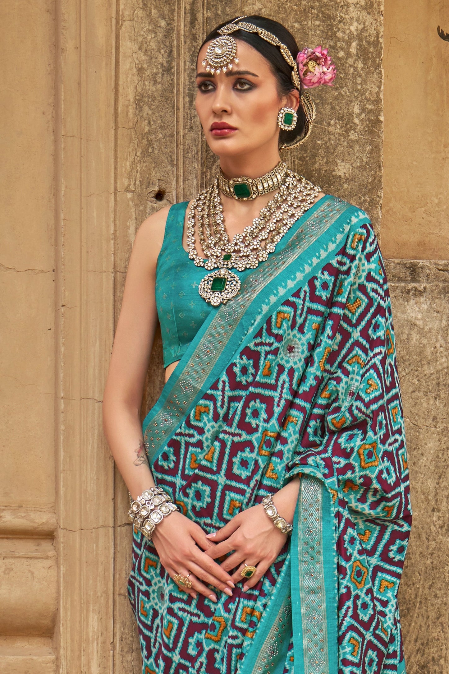 Blue Printed Silk Patola Saree-SAR11253_3_SareeButa.com