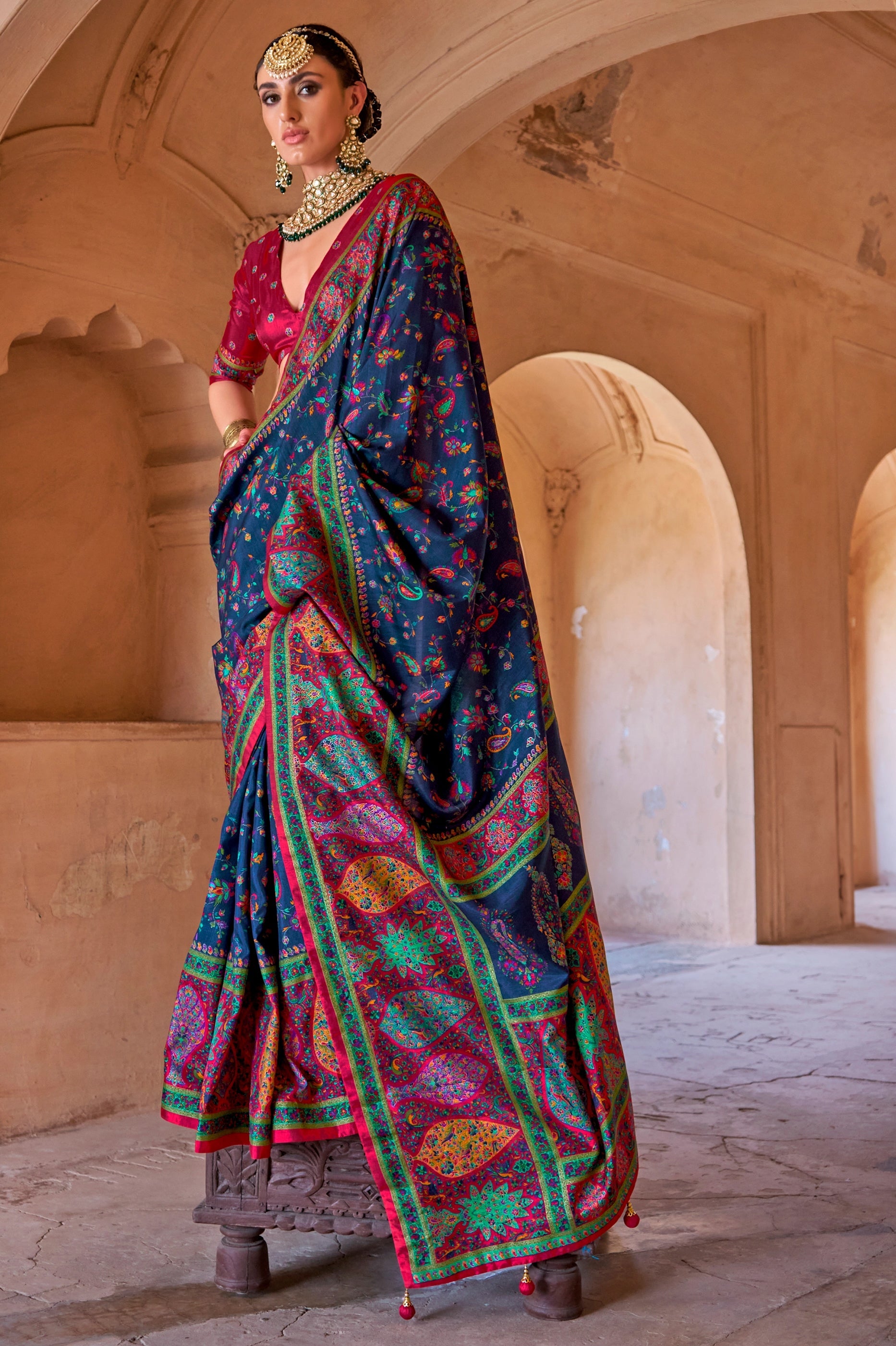 Blue Printed Silk Saree-SAR11259_1_SareeButa.com