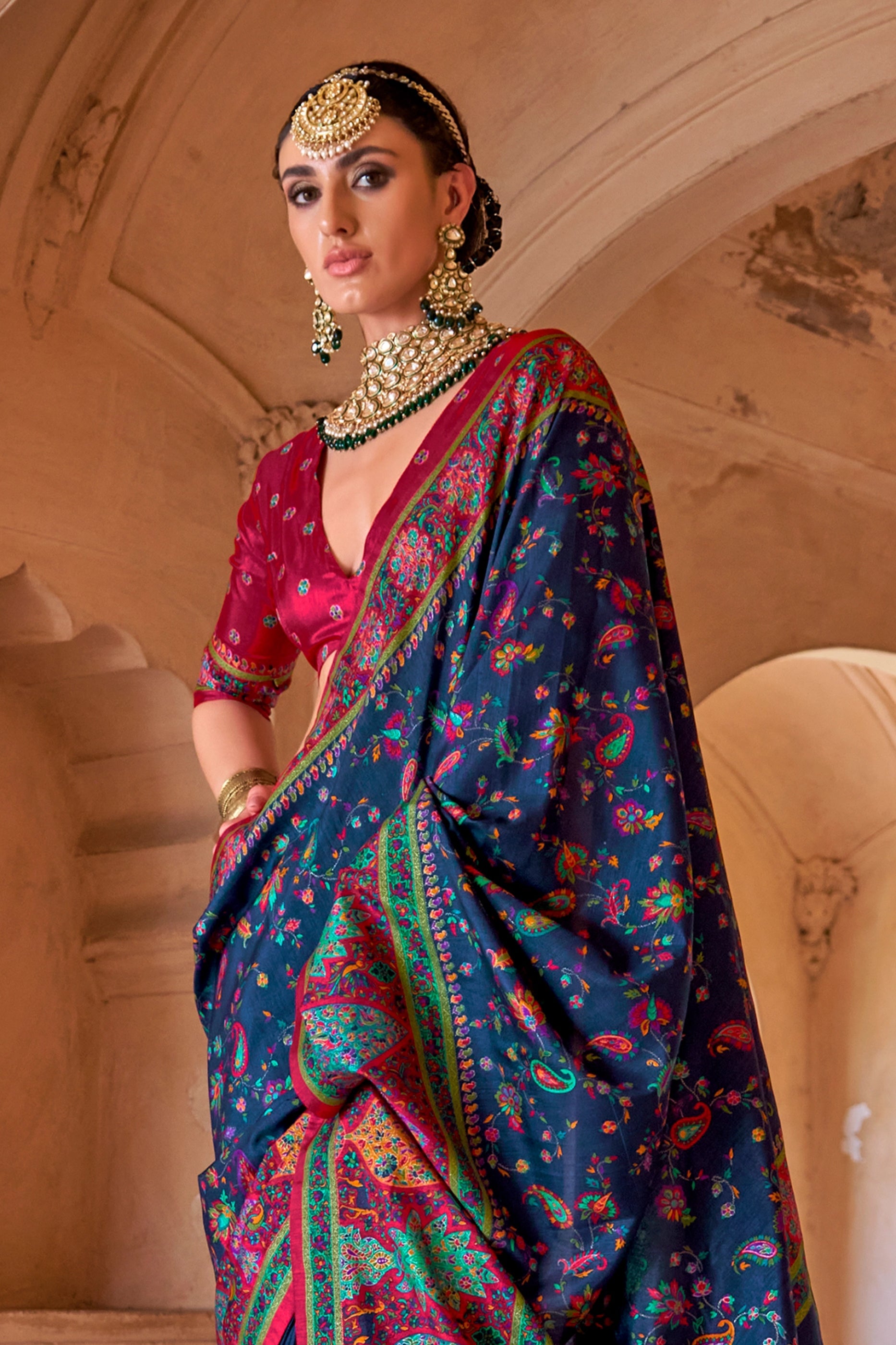 Blue Printed Silk Saree-SAR11259_3_SareeButa.com