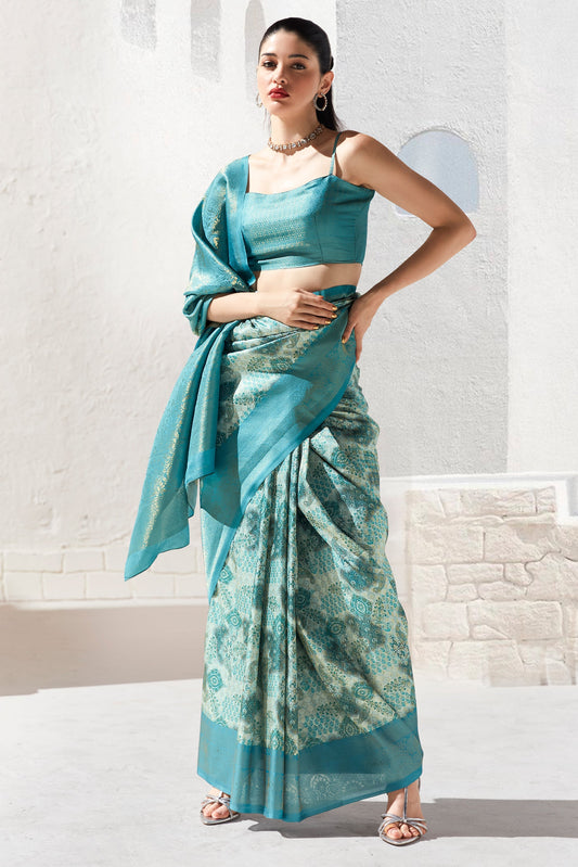 Blue Printed Silk Saree-ZB133410_1_SareeButa.com