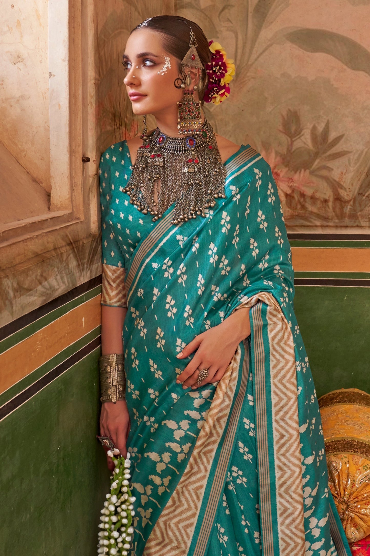 Blue Printed Silk Saree-ZB133424_2_SareeButa.com